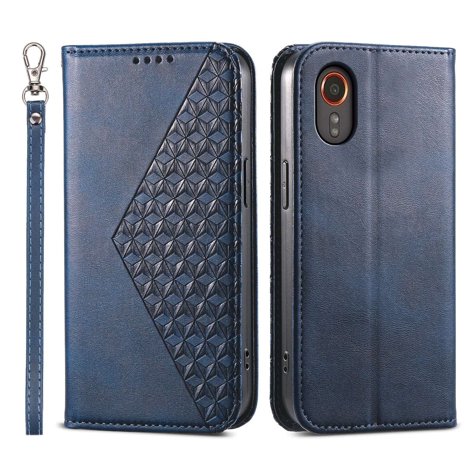 For Samsung Galaxy Xcover7 Case PU Leather+TPU Rhombus Imprinted Cell Phone Stand Cover