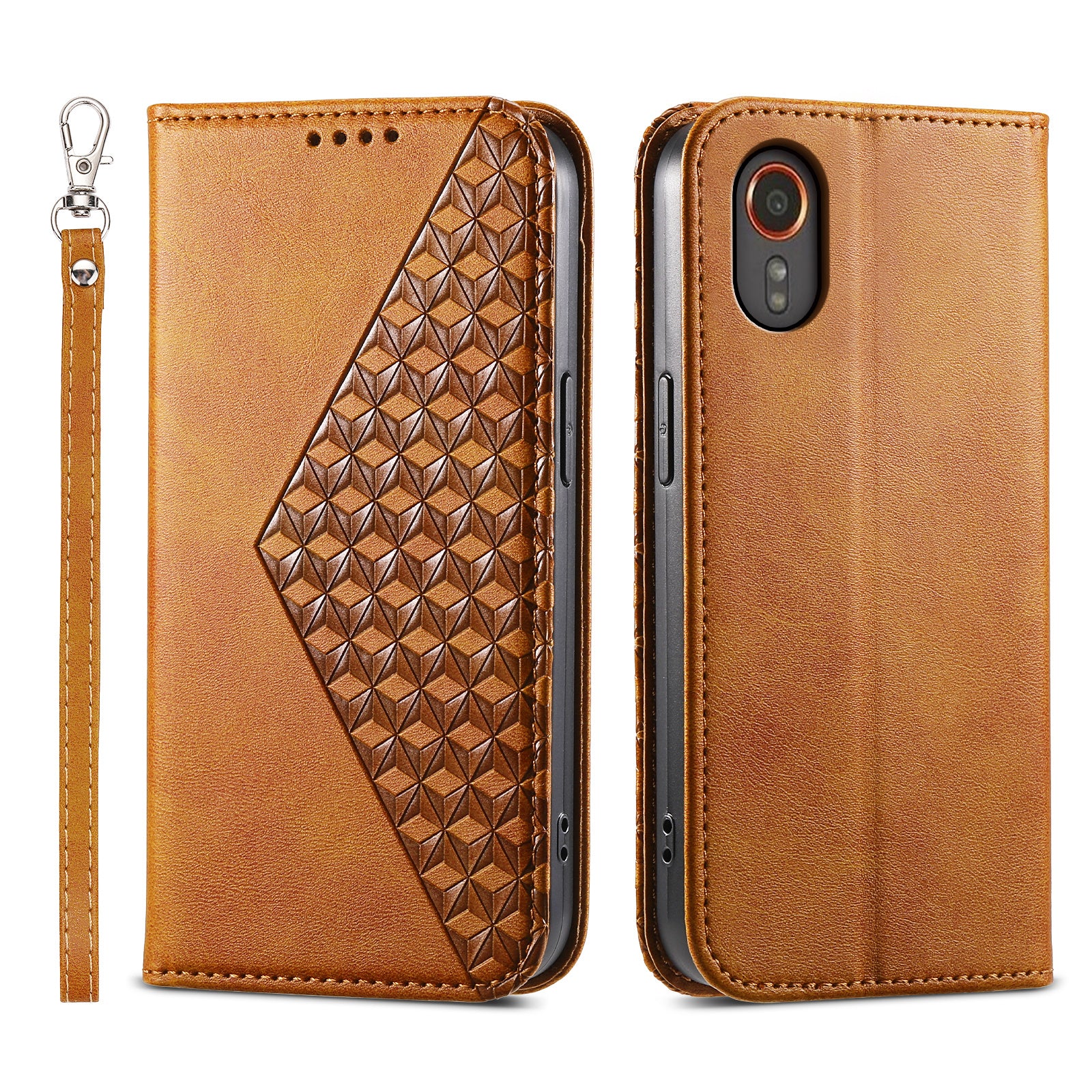 For Samsung Galaxy Xcover7 Case PU Leather+TPU Rhombus Imprinted Cell Phone Stand Cover