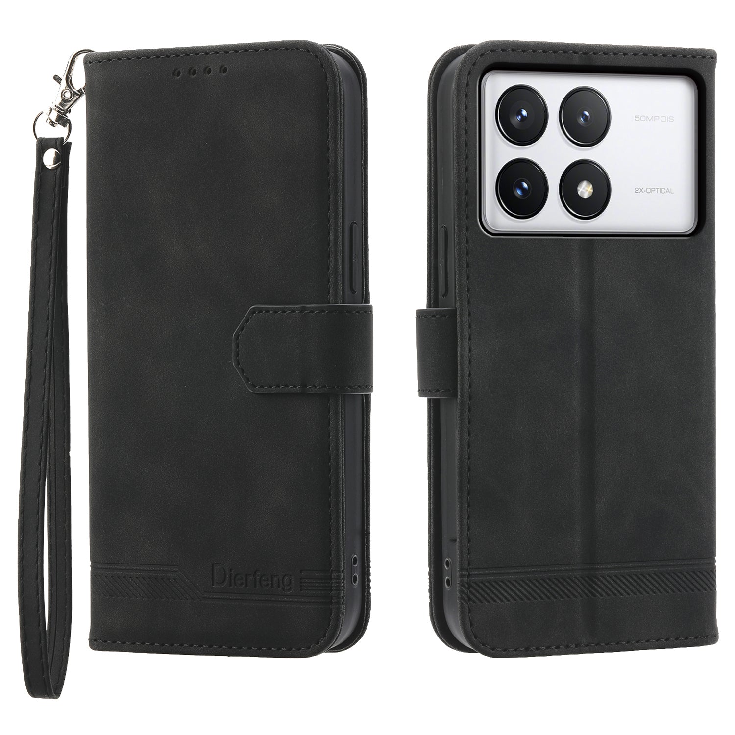 DIERFENG DF-03 Flip Phone Cover for Xiaomi Redmi K70E 5G / Poco X6 Pro 5G Lines Imprinted Wallet Stand Mobile Leather Case