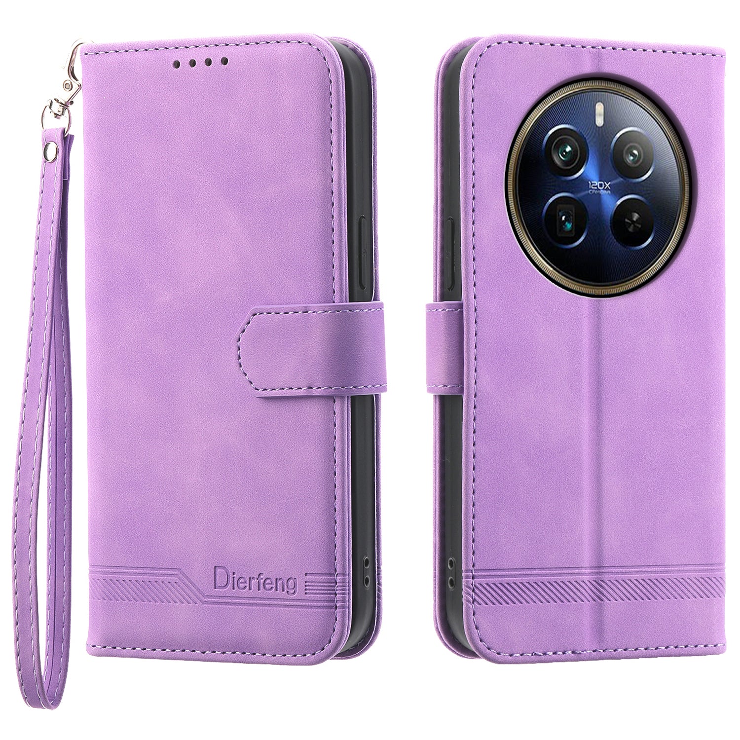 DIERFENG DF-03 Phone Stand Cover for Realme 12 Pro+ 5G / 12 Pro 5G Lines Imprinted Wallet Leather Case