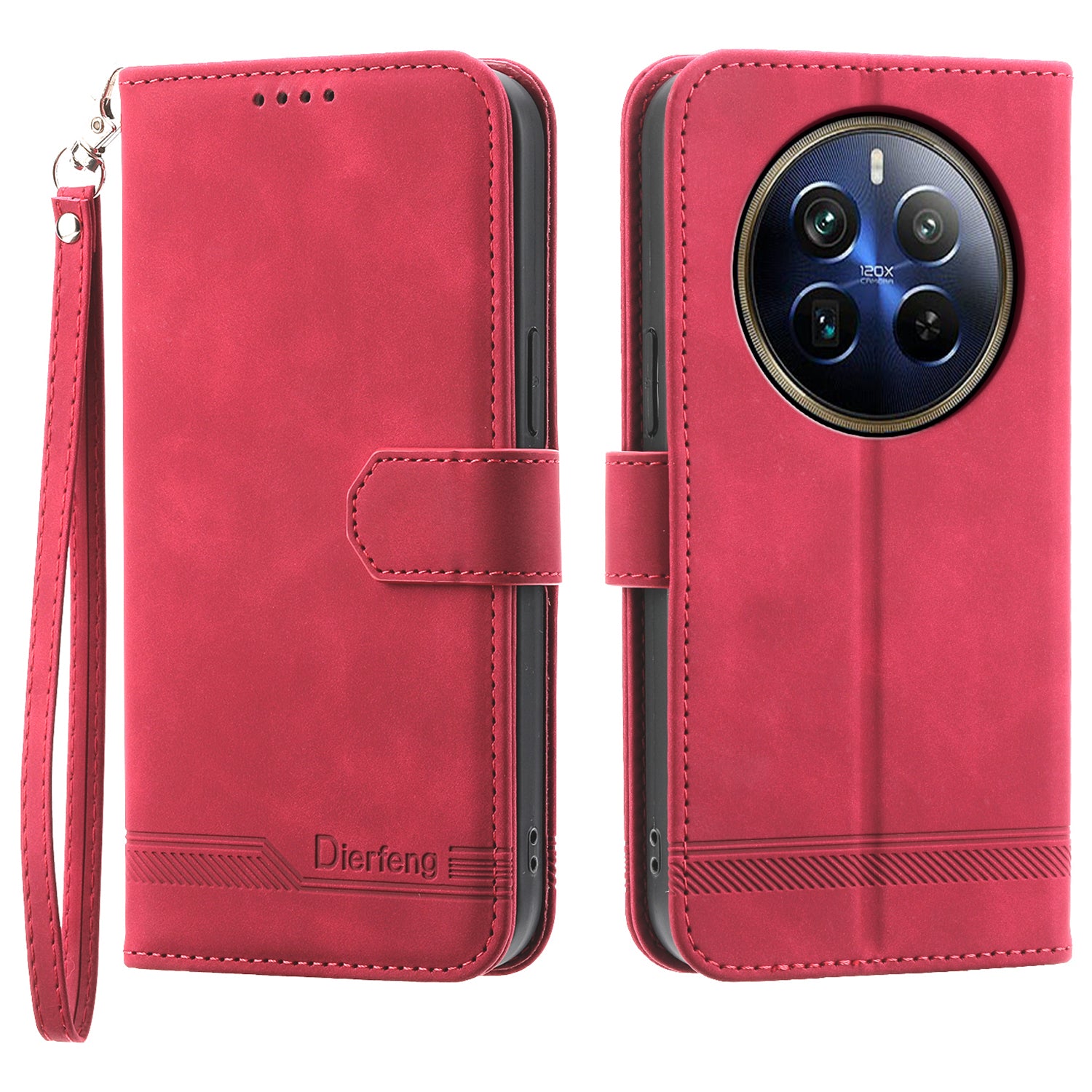 DIERFENG DF-03 Phone Stand Cover for Realme 12 Pro+ 5G / 12 Pro 5G Lines Imprinted Wallet Leather Case