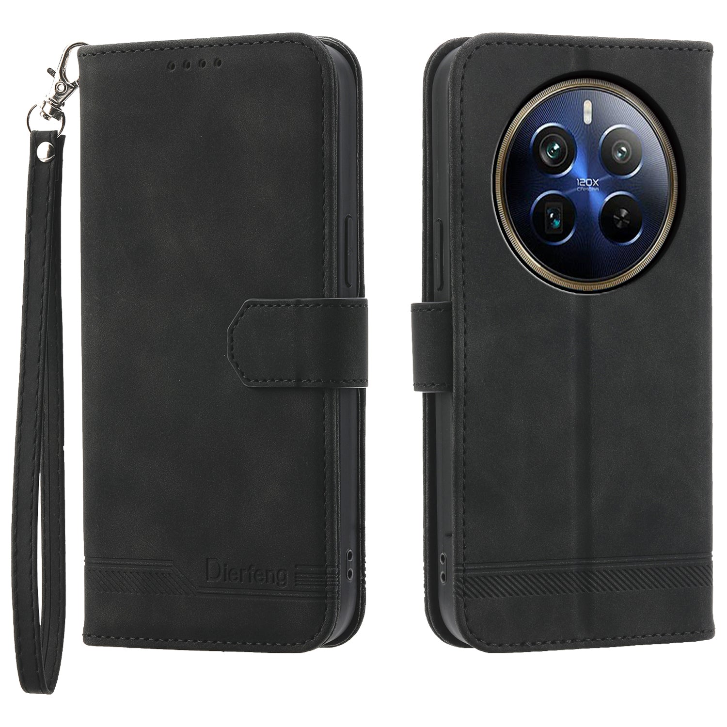 DIERFENG DF-03 Phone Stand Cover for Realme 12 Pro+ 5G / 12 Pro 5G Lines Imprinted Wallet Leather Case