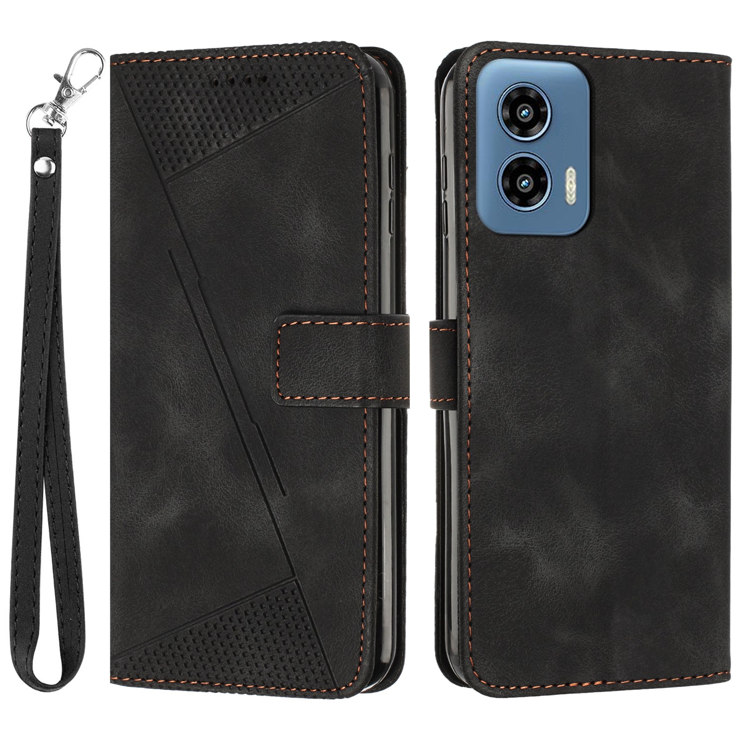 For Motorola Moto G34 5G Wallet Case Triangle Imprinted Shockproof Phone Cover