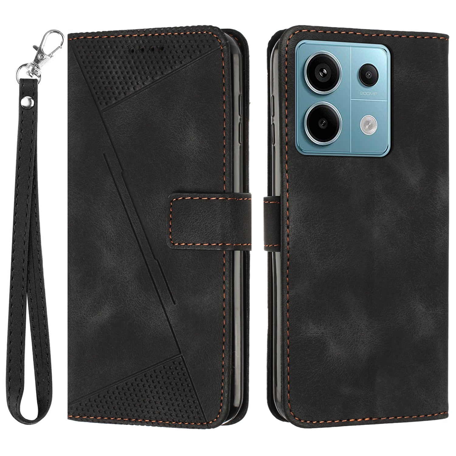 For Xiaomi Poco M6 Pro 4G / Redmi Note 13 Pro 4G Wallet Case Triangle Imprinted Leather Phone Cover