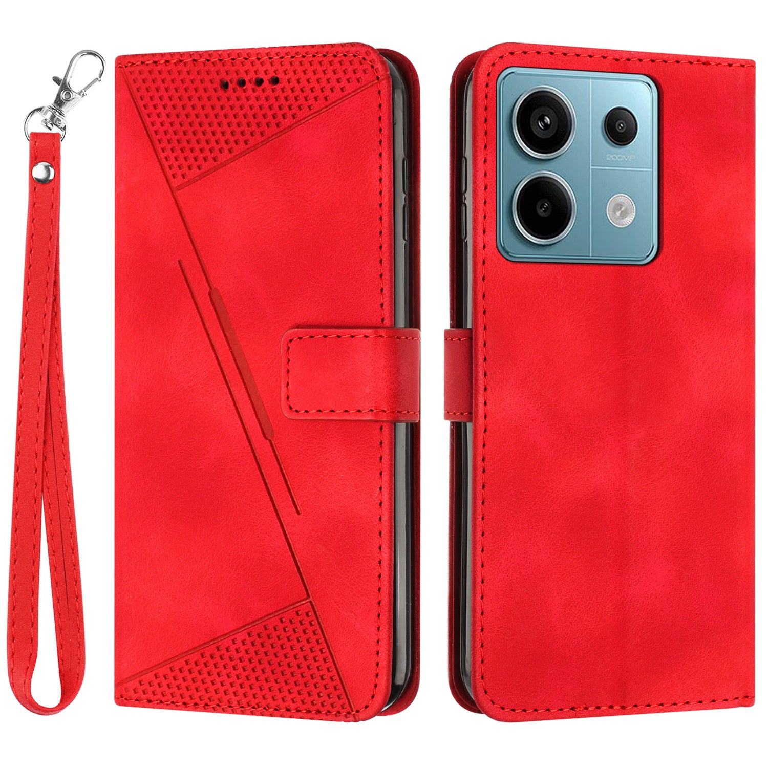 For Xiaomi Poco M6 Pro 4G / Redmi Note 13 Pro 4G Wallet Case Triangle Imprinted Leather Phone Cover