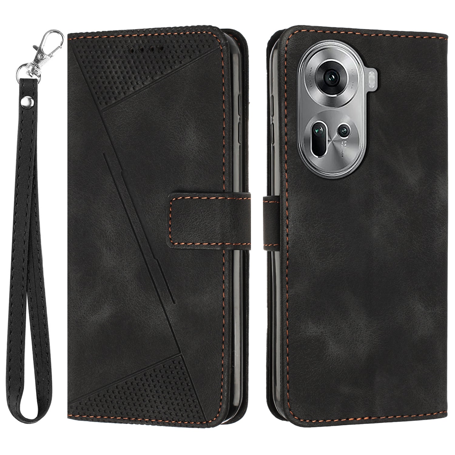 For Oppo Reno11 5G (Global) Wallet Phone Case Triangle Imprinted Leather Flip Cover