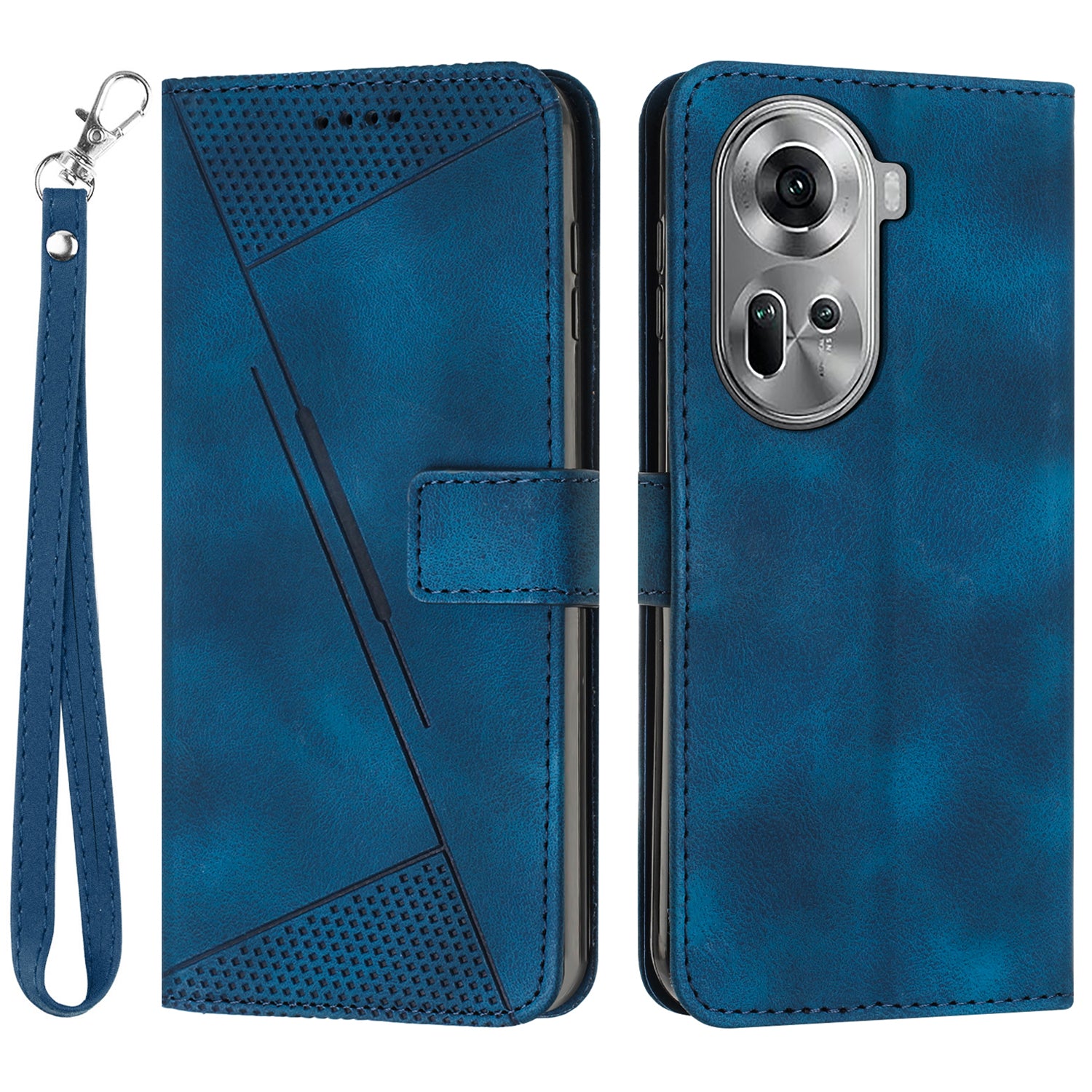 For Oppo Reno11 5G (Global) Wallet Phone Case Triangle Imprinted Leather Flip Cover