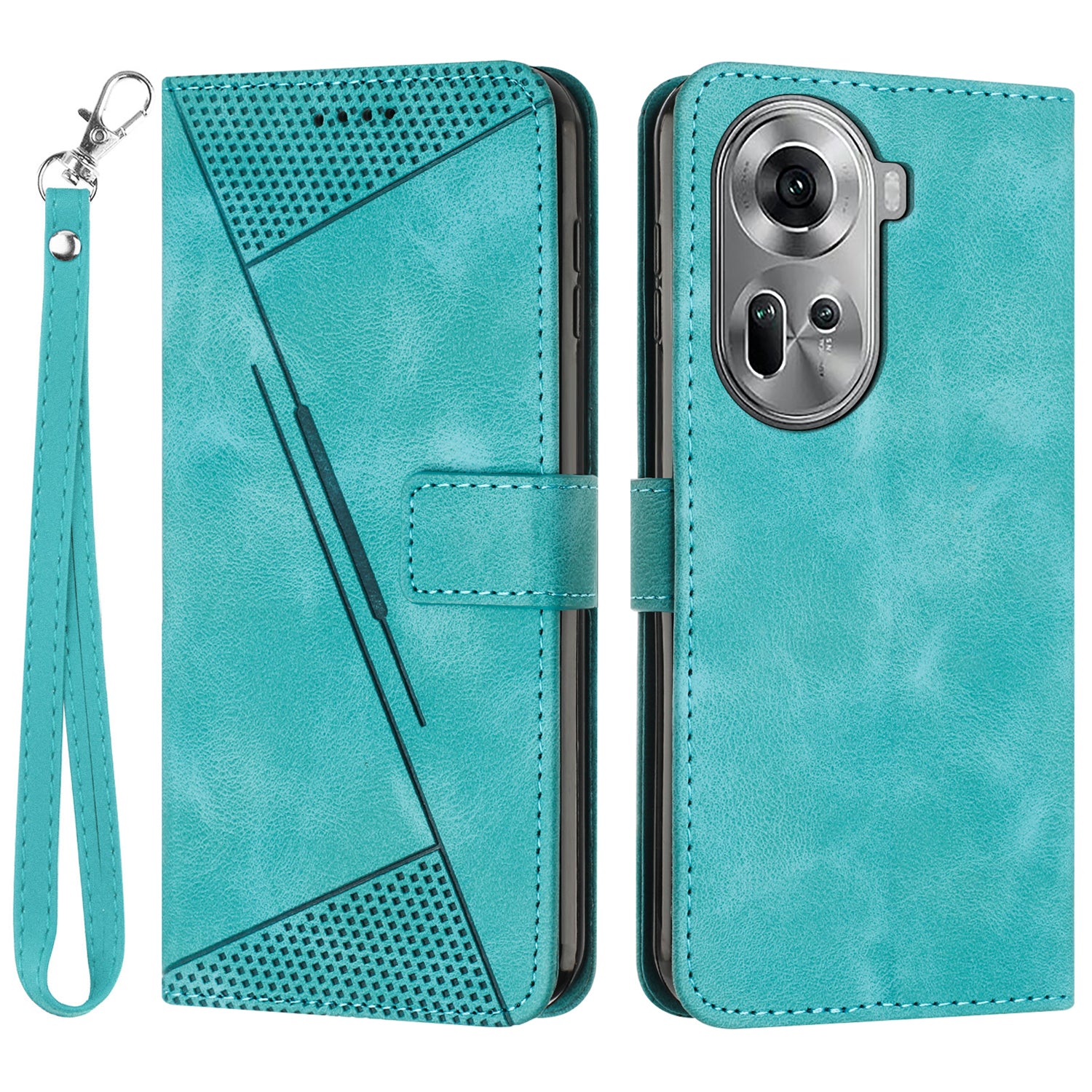 For Oppo Reno11 5G (Global) Wallet Phone Case Triangle Imprinted Leather Flip Cover