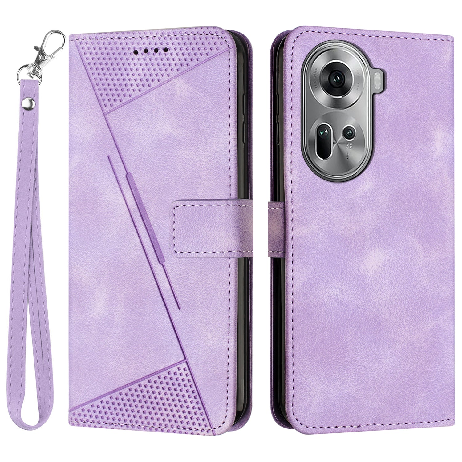 For Oppo Reno11 5G (Global) Wallet Phone Case Triangle Imprinted Leather Flip Cover
