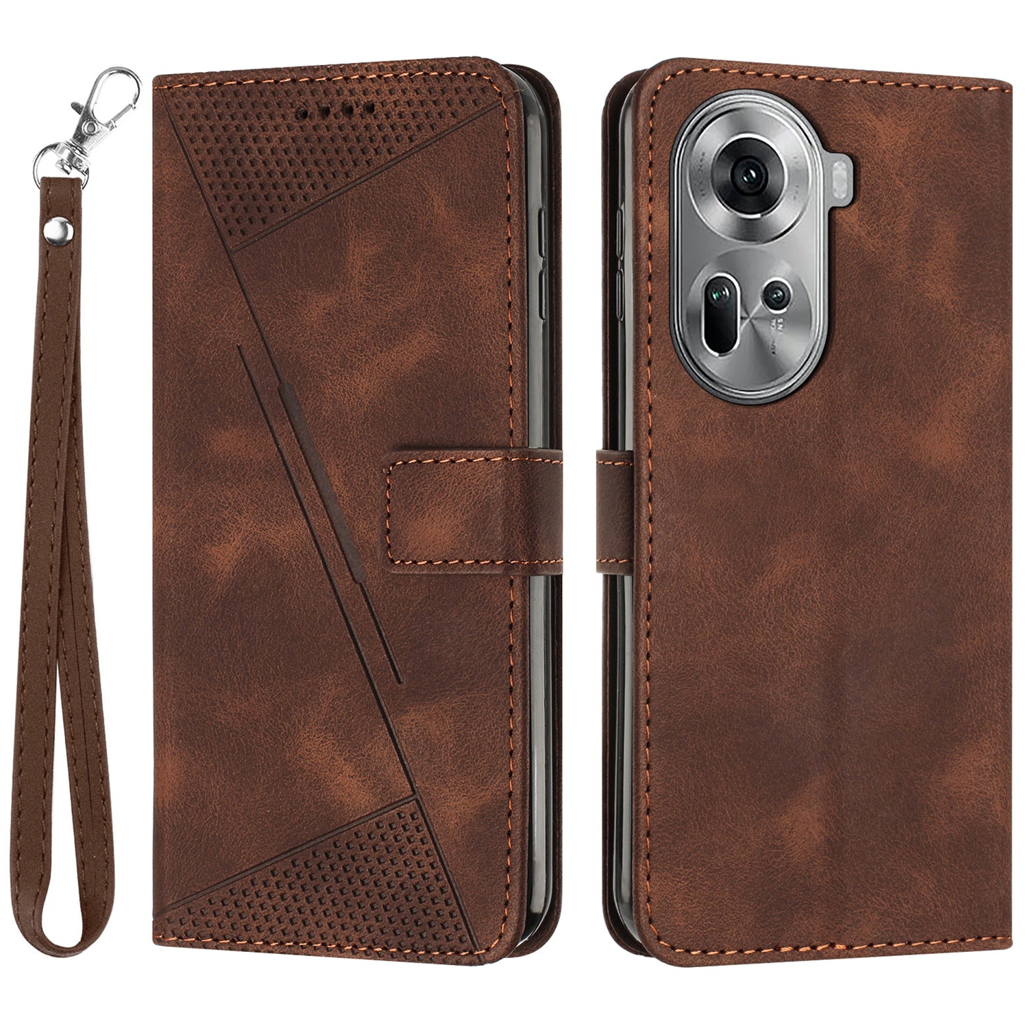 For Oppo Reno11 5G (Global) Wallet Phone Case Triangle Imprinted Leather Flip Cover