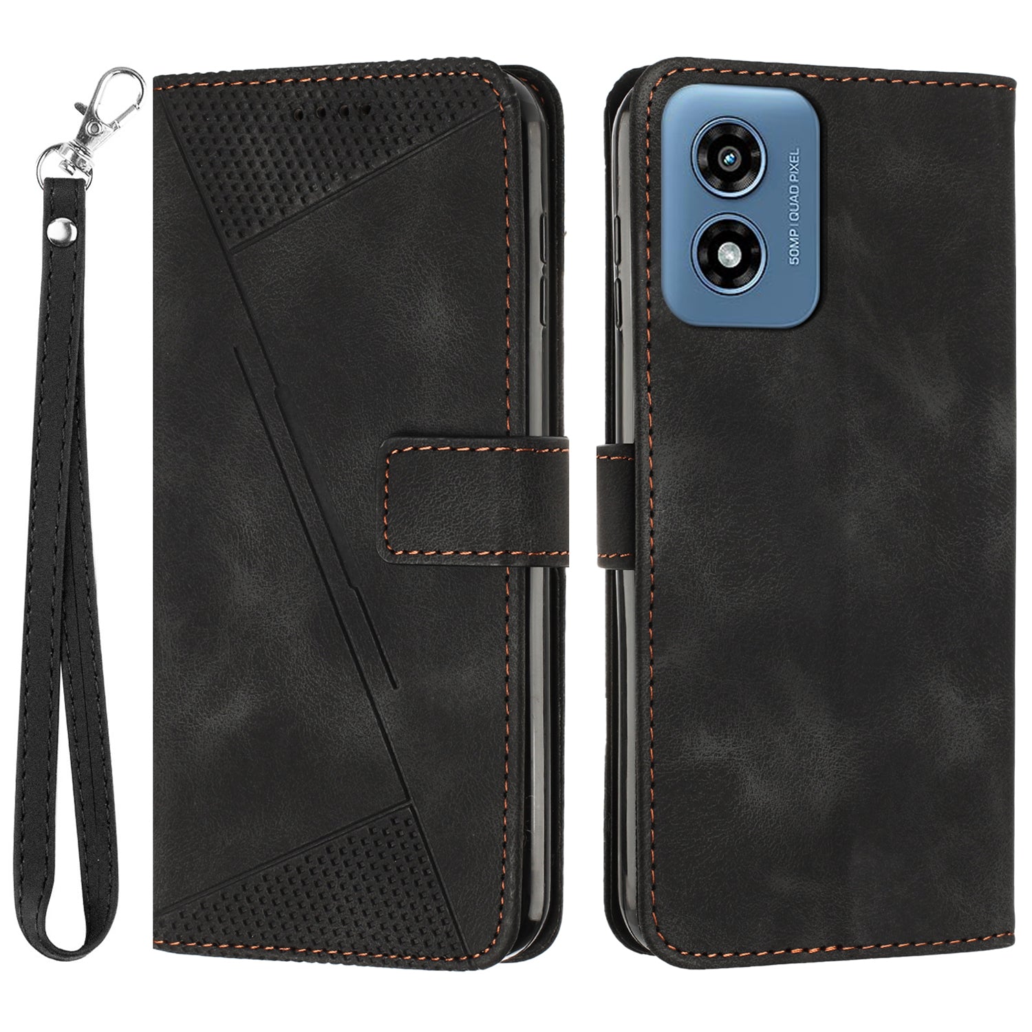 For Motorola Moto G04 4G / Moto G24 4G Leather Case Triangle Imprinted Stand Phone Cover