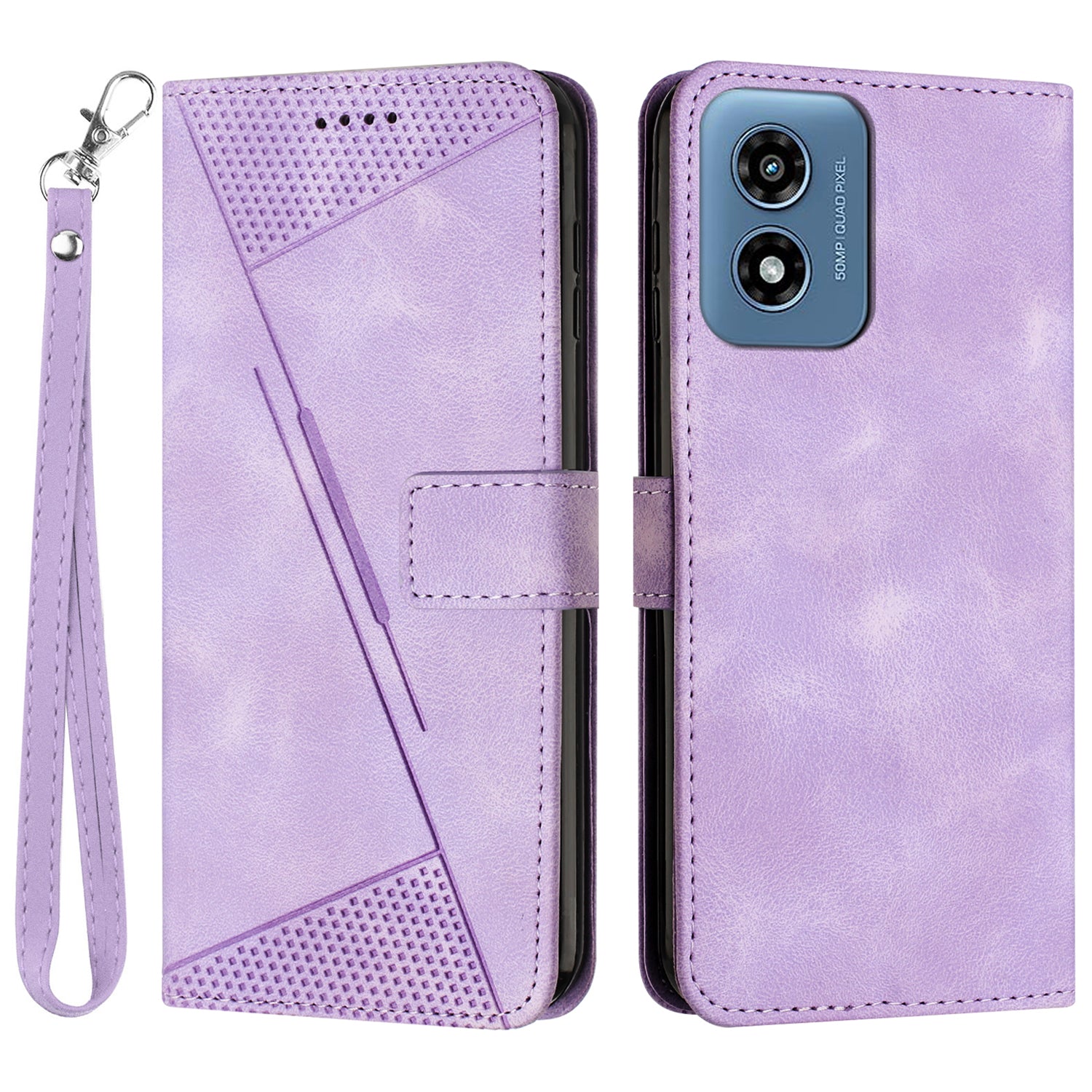For Motorola Moto G04 4G / Moto G24 4G Leather Case Triangle Imprinted Stand Phone Cover