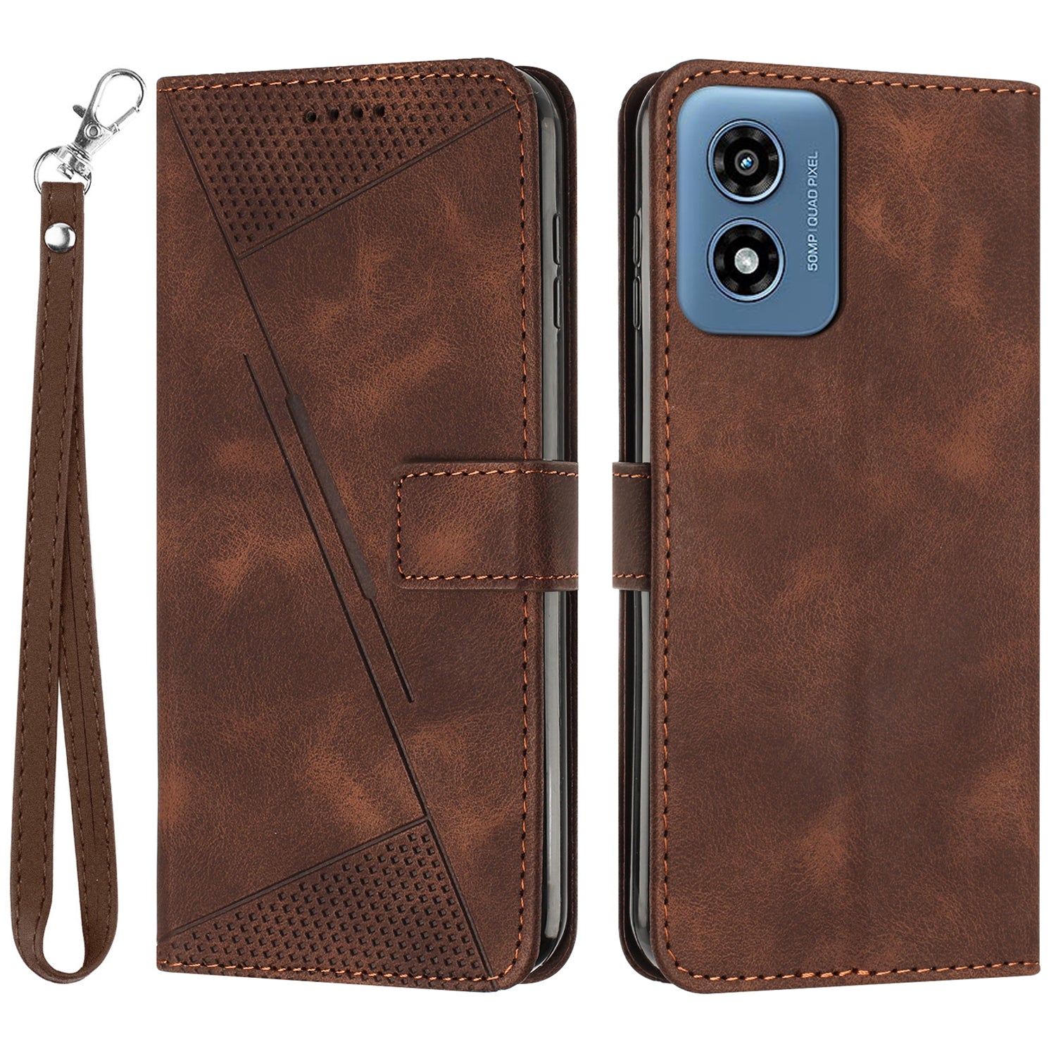 For Motorola Moto G04 4G / Moto G24 4G Leather Case Triangle Imprinted Stand Phone Cover