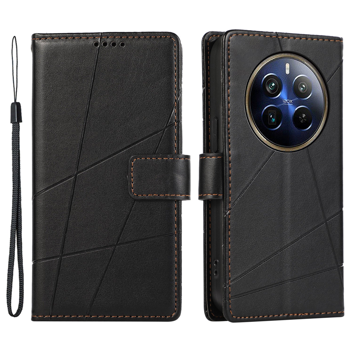 DF-06 For Realme 12 Pro 5G / 12 Pro+ 5G Wallet Case PU Leather Line Imprinted Flip Phone Cover