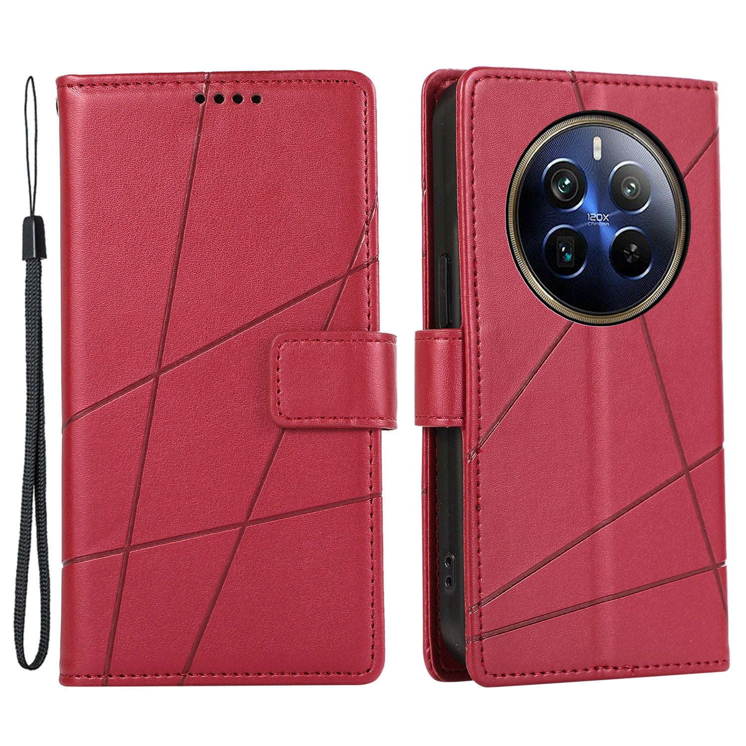 DF-06 For Realme 12 Pro 5G / 12 Pro+ 5G Wallet Case PU Leather Line Imprinted Flip Phone Cover