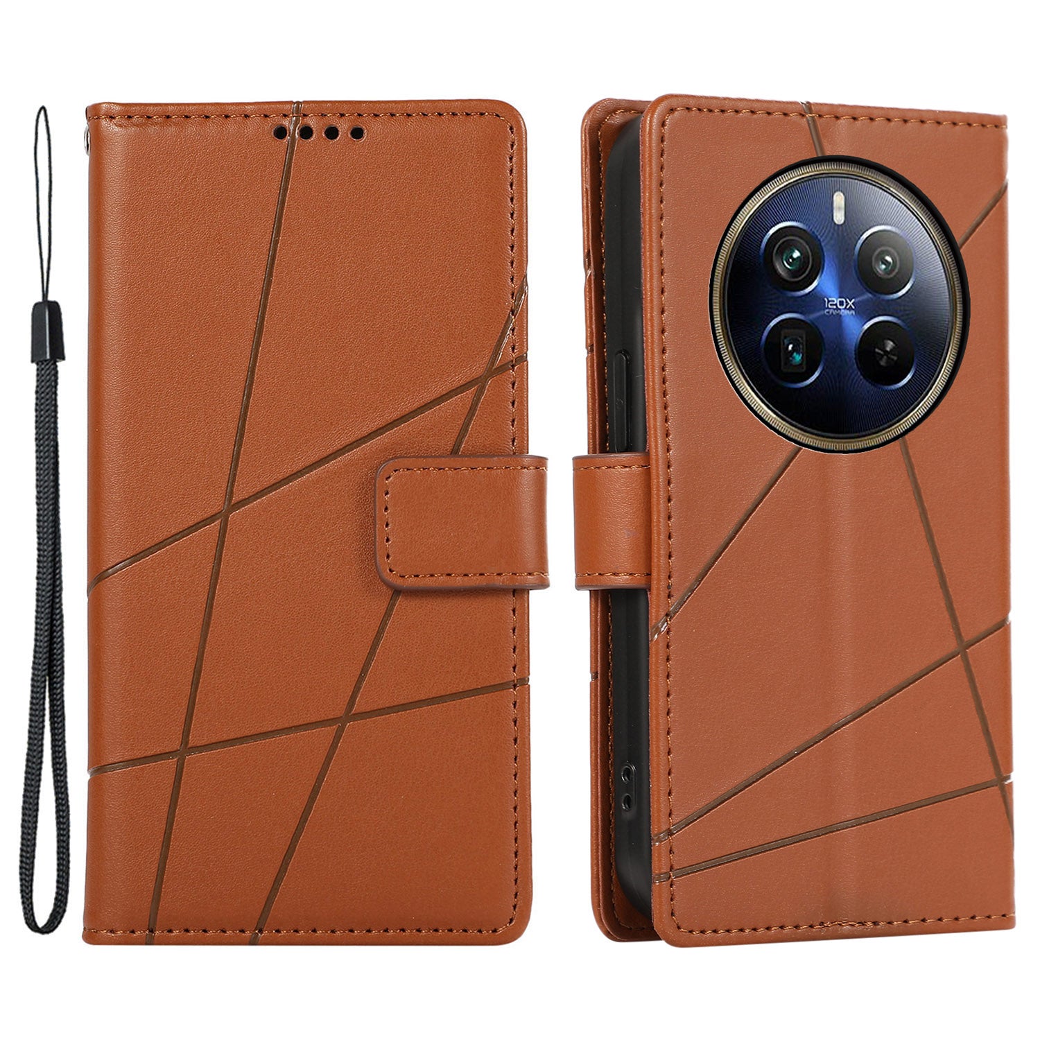 DF-06 For Realme 12 Pro 5G / 12 Pro+ 5G Wallet Case PU Leather Line Imprinted Flip Phone Cover