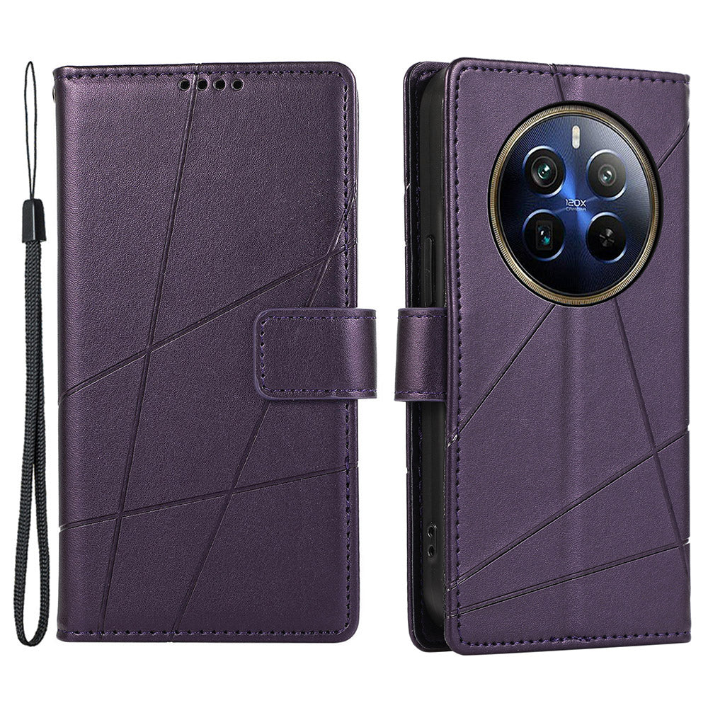 DF-06 For Realme 12 Pro 5G / 12 Pro+ 5G Wallet Case PU Leather Line Imprinted Flip Phone Cover