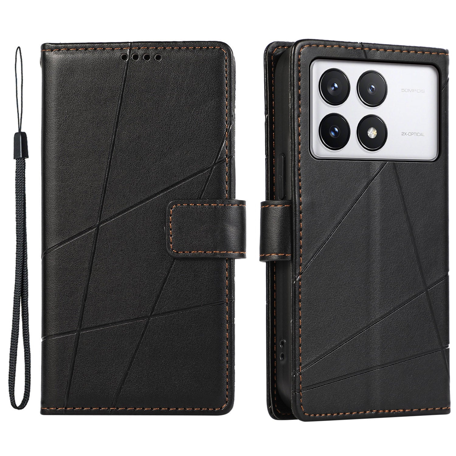 DF-06 For Xiaomi Poco X6 Pro 5G / Redmi K70E 5G Case Line Imprinted Leather Wallet Phone Cover