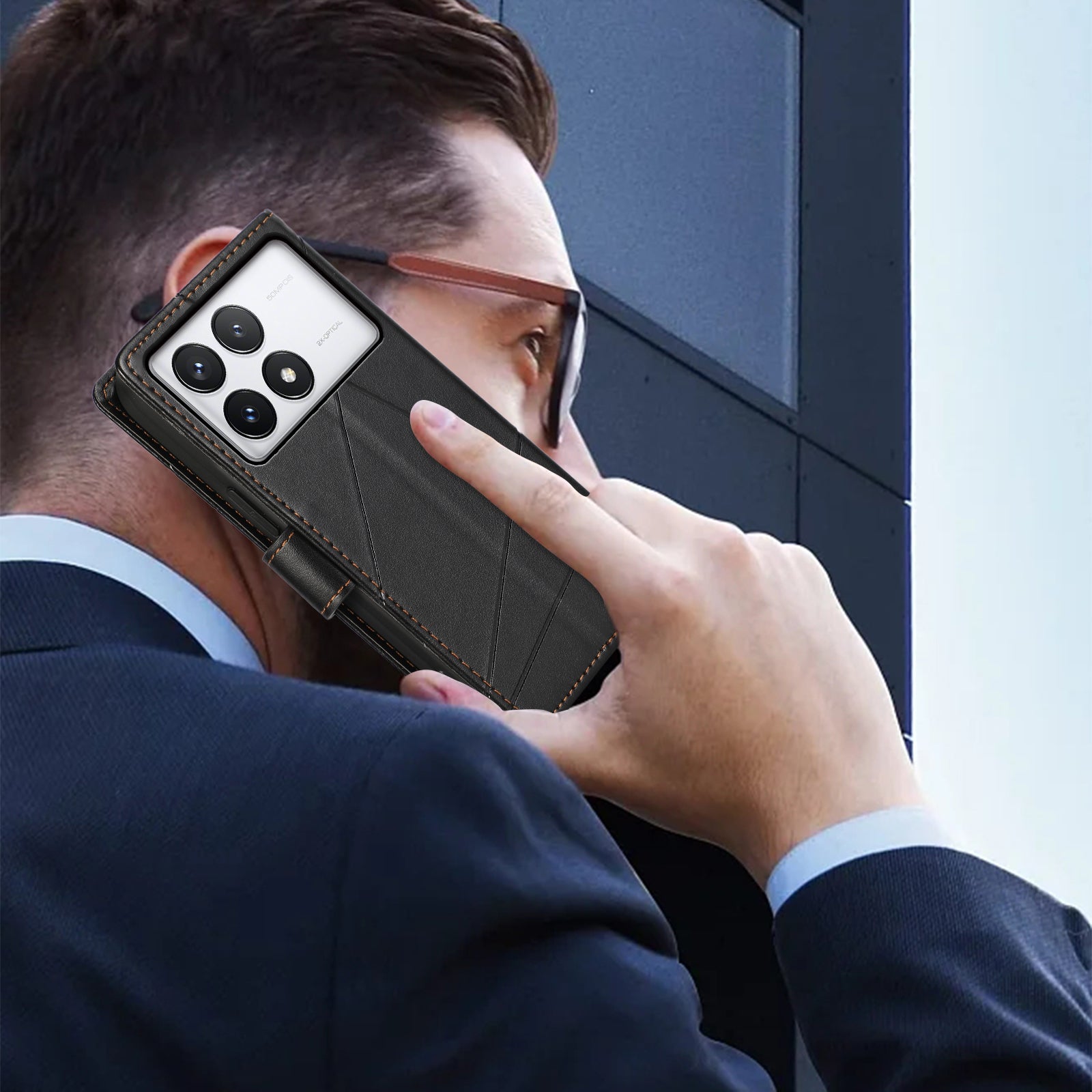 DF-06 For Xiaomi Poco X6 Pro 5G / Redmi K70E 5G Case Line Imprinted Leather Wallet Phone Cover