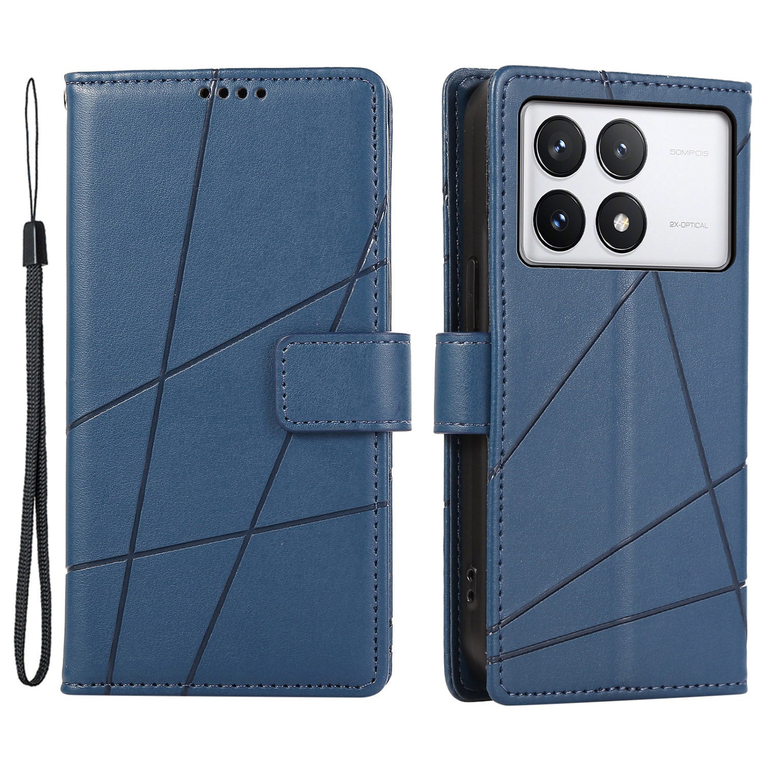 DF-06 For Xiaomi Poco X6 Pro 5G / Redmi K70E 5G Case Line Imprinted Leather Wallet Phone Cover