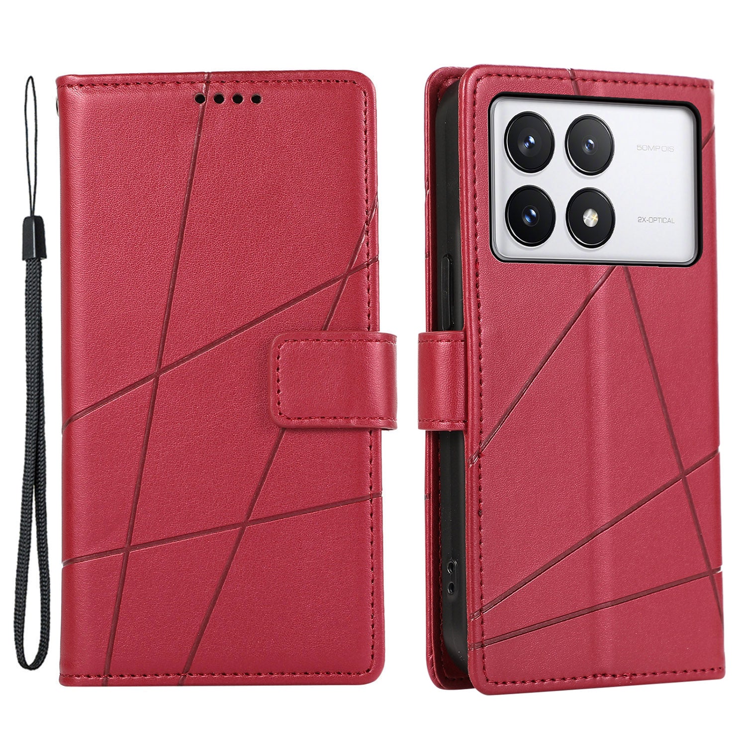 DF-06 For Xiaomi Poco X6 Pro 5G / Redmi K70E 5G Case Line Imprinted Leather Wallet Phone Cover