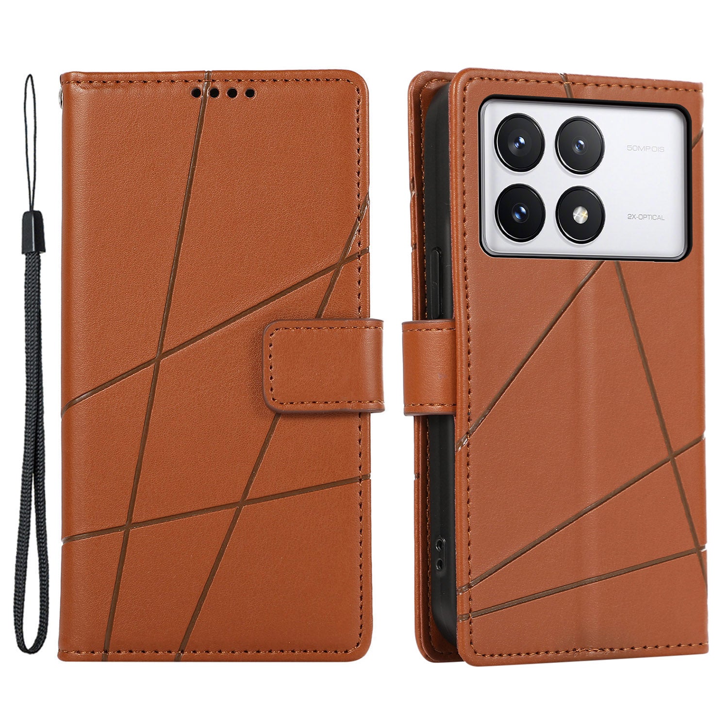 DF-06 For Xiaomi Poco X6 Pro 5G / Redmi K70E 5G Case Line Imprinted Leather Wallet Phone Cover