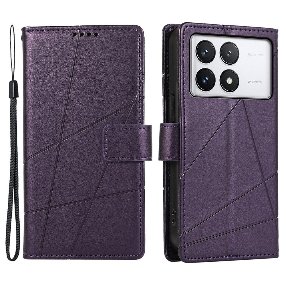 DF-06 For Xiaomi Poco X6 Pro 5G / Redmi K70E 5G Case Line Imprinted Leather Wallet Phone Cover