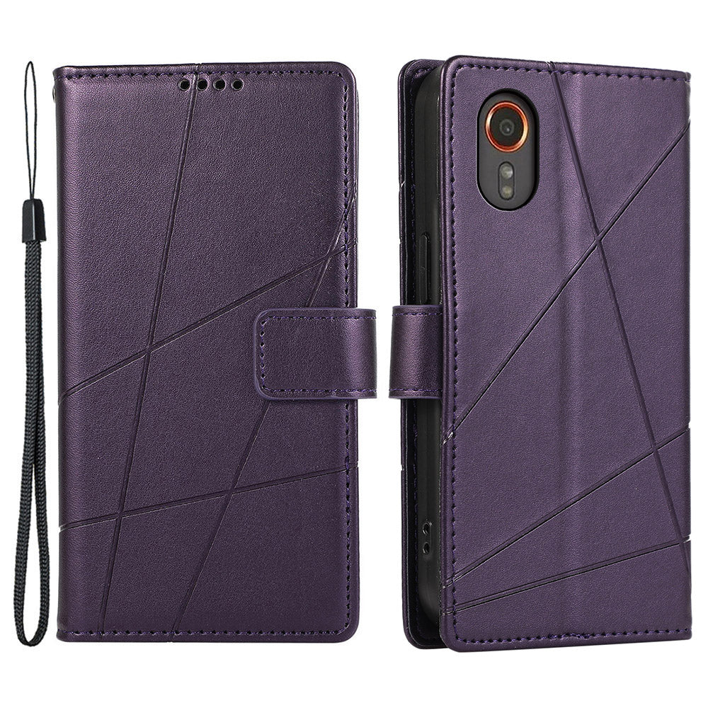 DF-06 For Samsung Galaxy Xcover7 Case Line Imprinted PU Leather Wallet Phone Cover