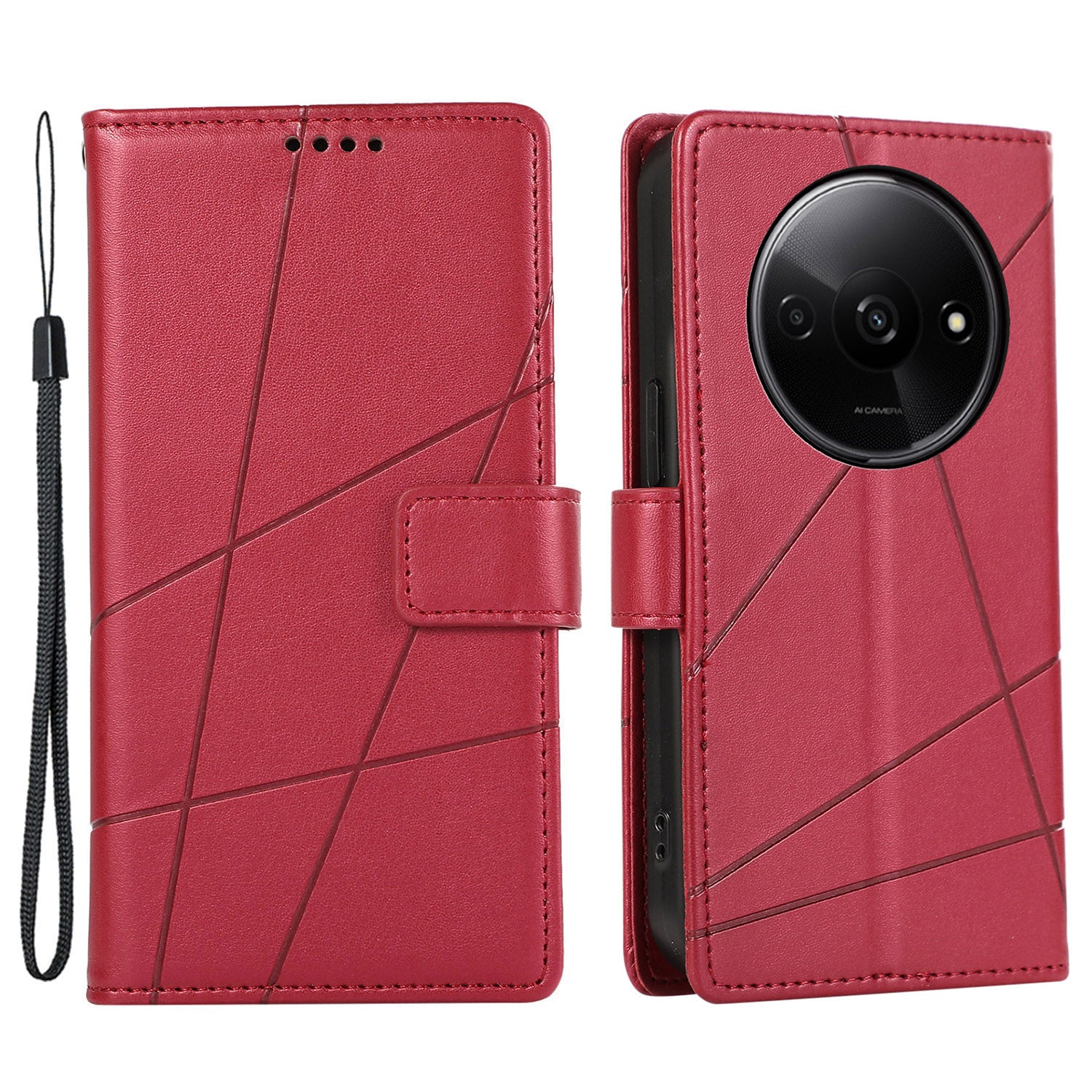 DF-06 For Xiaomi Redmi A3 / Poco C61 4G Wallet Case Line Imprinted Flip Leather Phone Cover