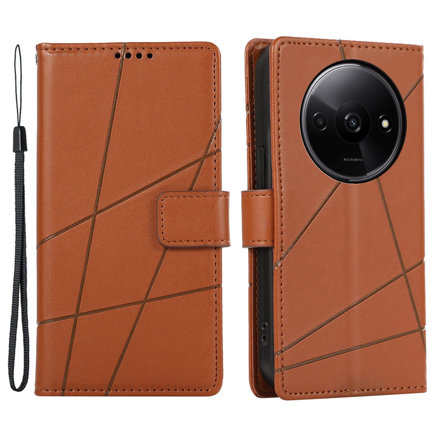 DF-06 For Xiaomi Redmi A3 / Poco C61 4G Wallet Case Line Imprinted Flip Leather Phone Cover