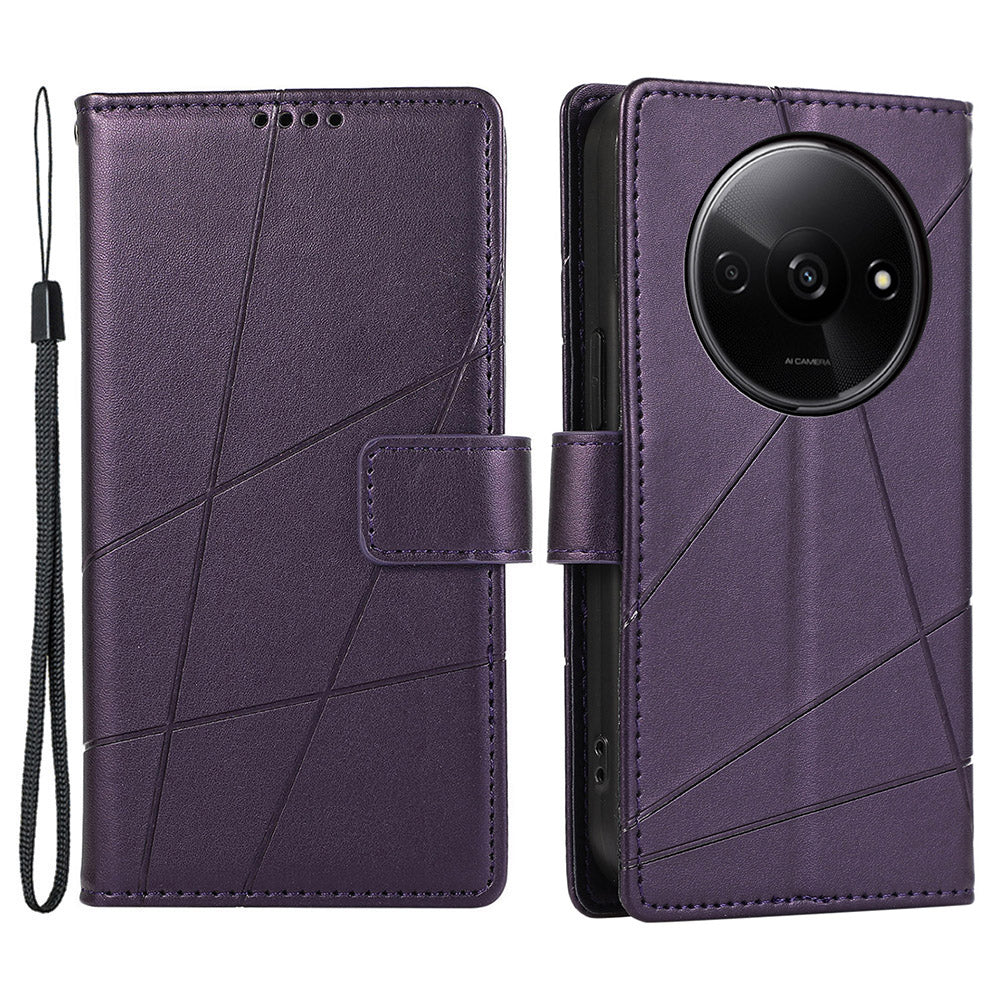 DF-06 For Xiaomi Redmi A3 / Poco C61 4G Wallet Case Line Imprinted Flip Leather Phone Cover