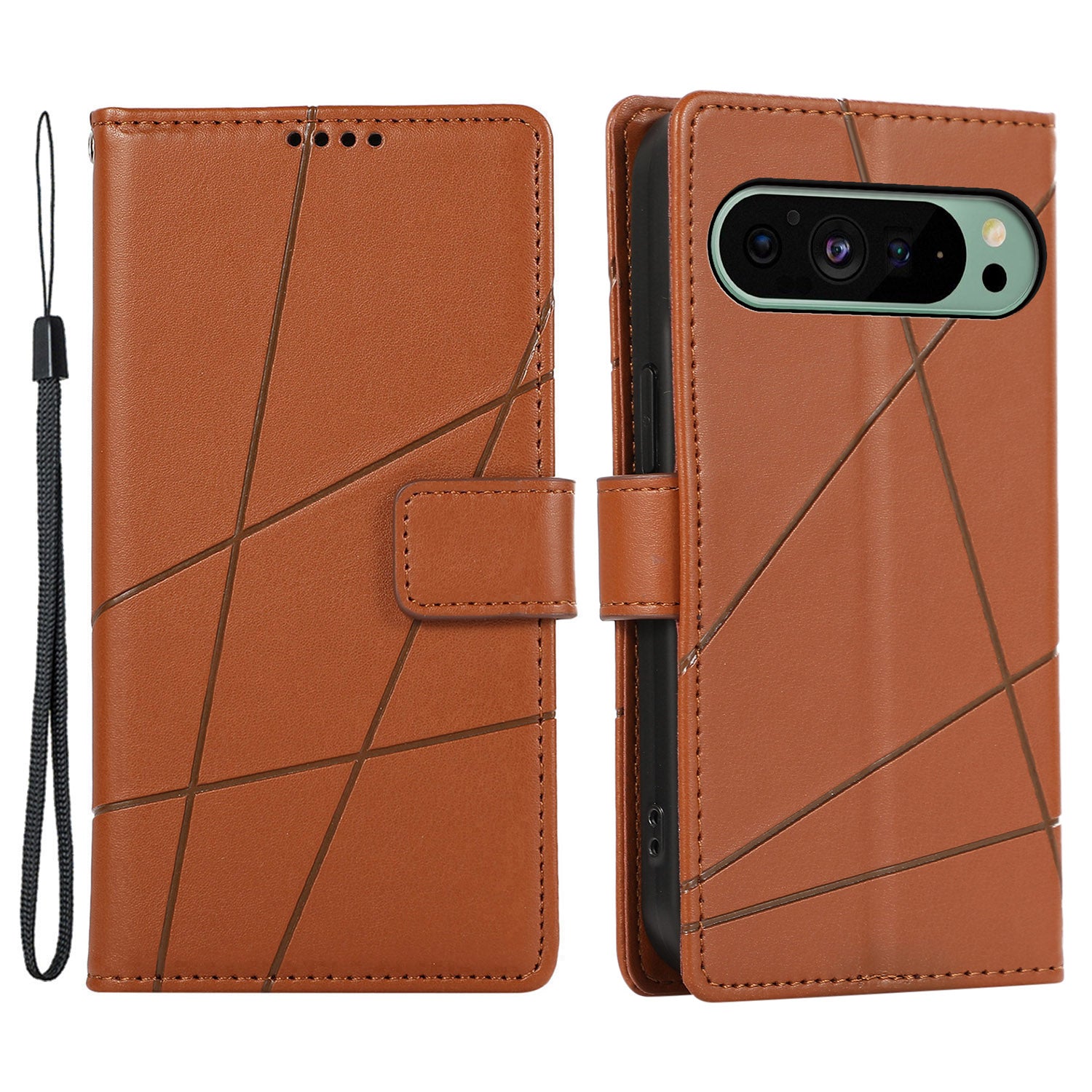 DF-06 For Google Pixel 9 Wallet Case PU Leather Line Imprinted Flip Phone Protector