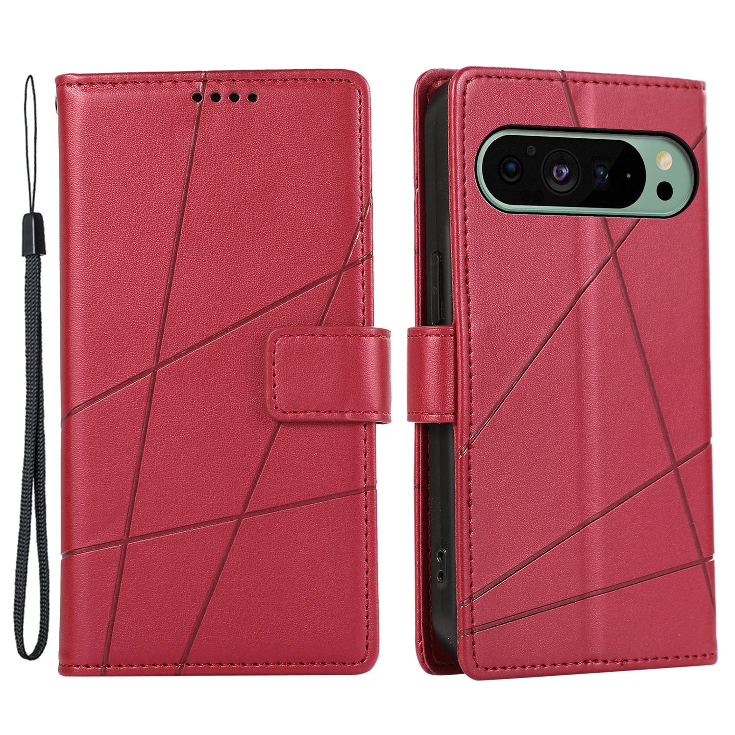 DF-06 For Google Pixel 9 Wallet Case PU Leather Line Imprinted Flip Phone Protector