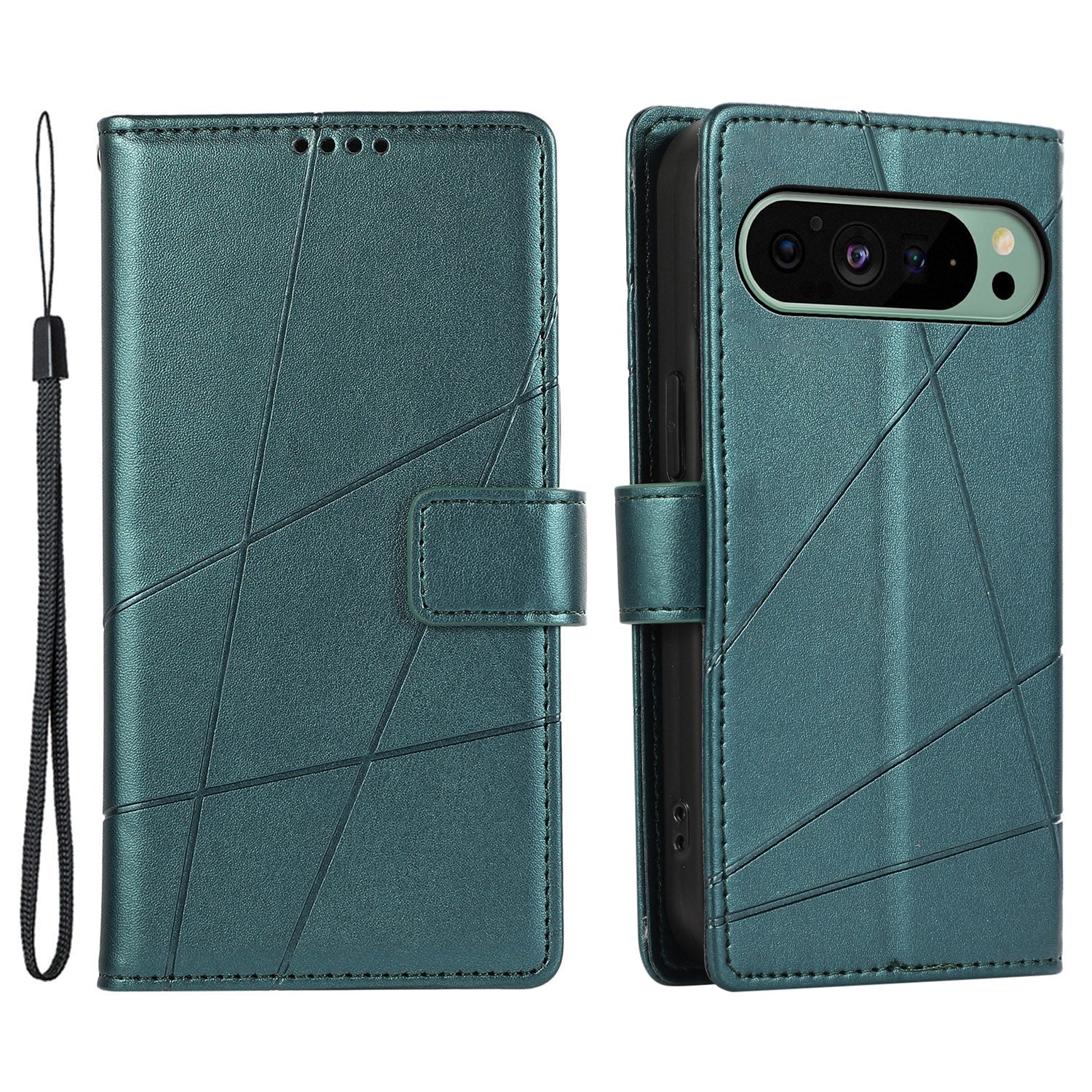 DF-06 For Google Pixel 9 Wallet Case PU Leather Line Imprinted Flip Phone Protector