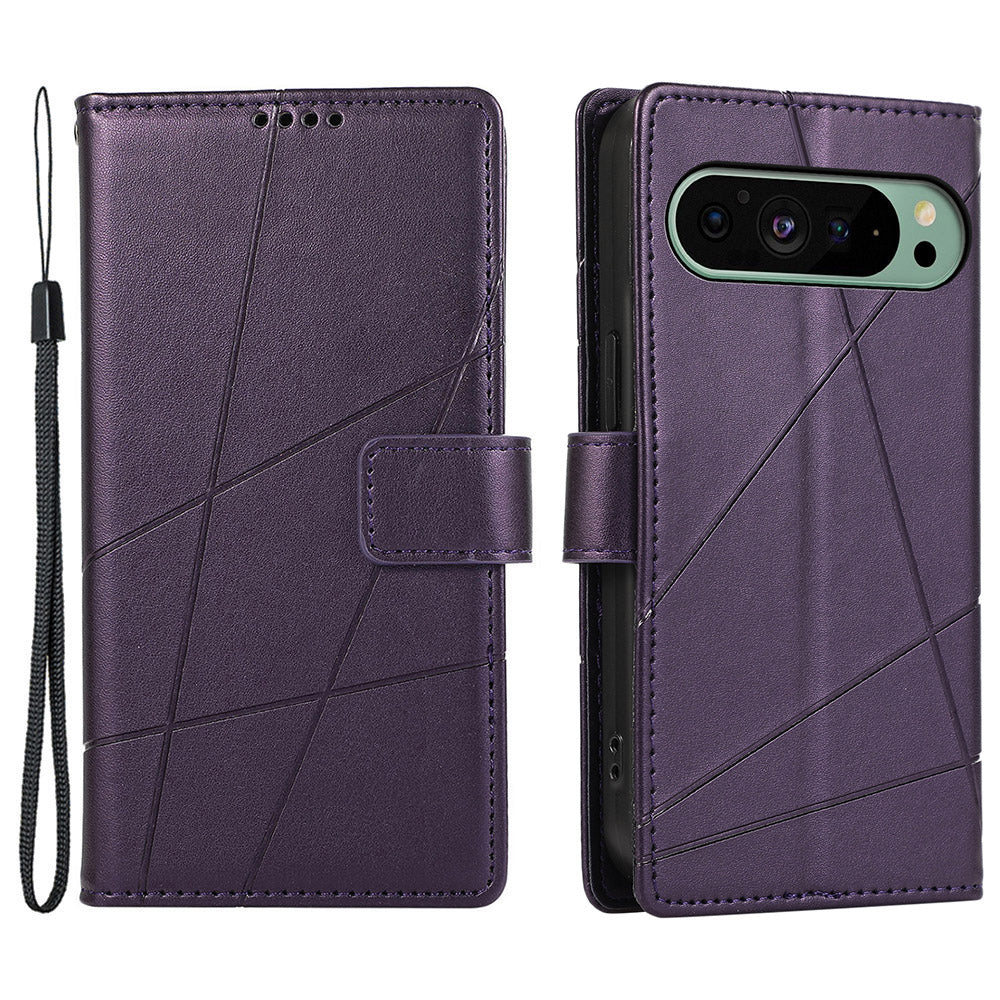 DF-06 For Google Pixel 9 Wallet Case PU Leather Line Imprinted Flip Phone Protector