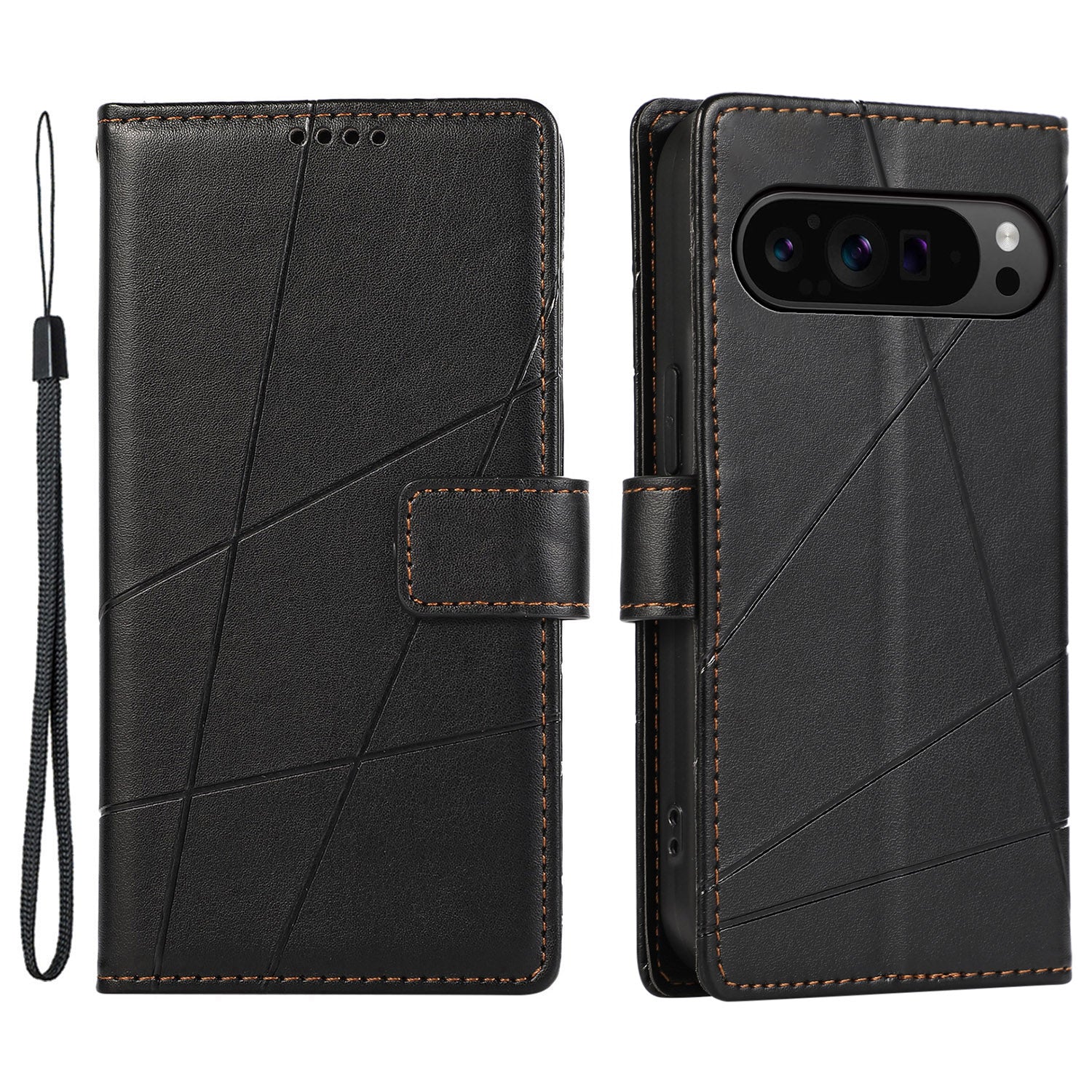 DF-06 For Google Pixel 9 Pro Protective Case Line Imprinted PU Leather Wallet Phone Cover