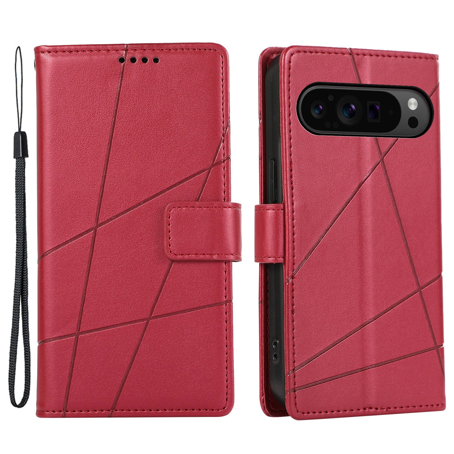 DF-06 For Google Pixel 9 Pro Protective Case Line Imprinted PU Leather Wallet Phone Cover