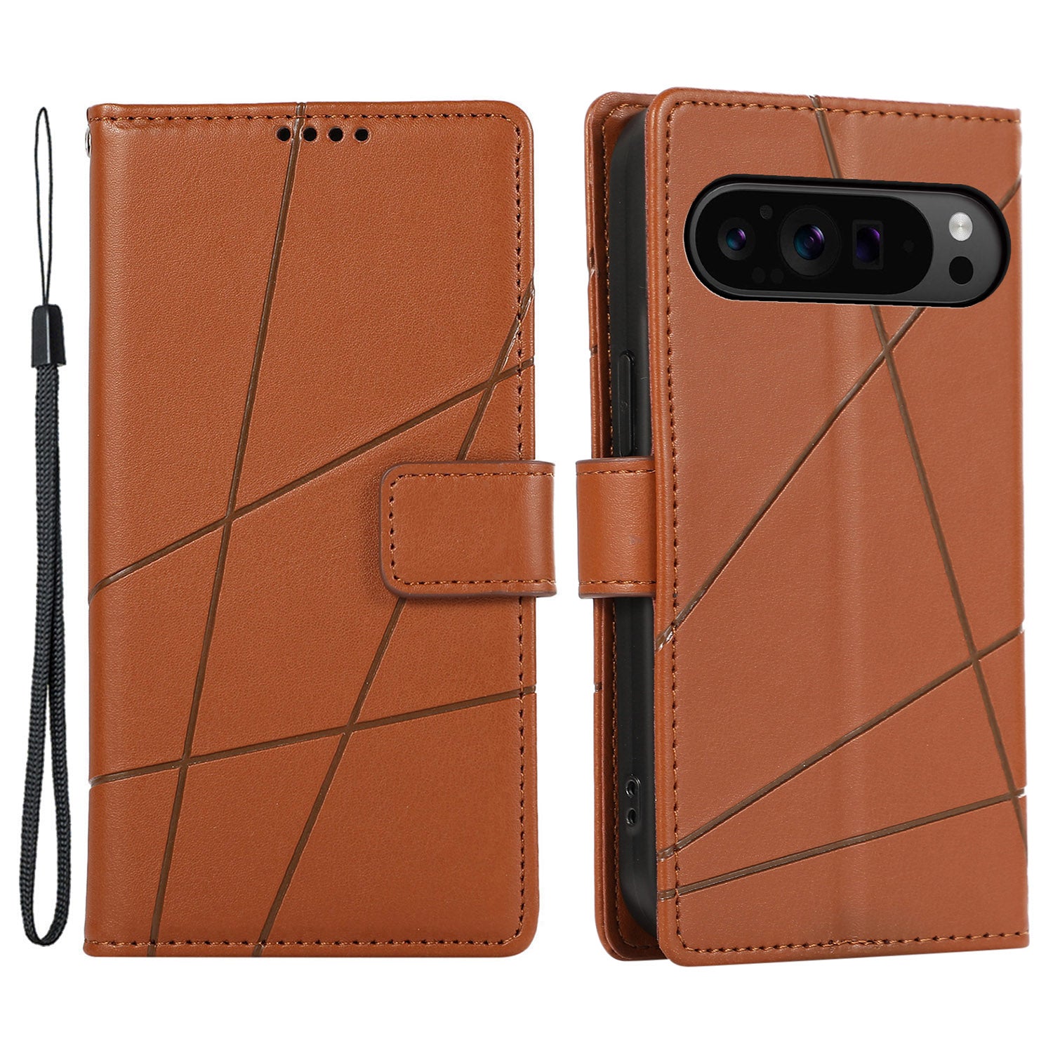 DF-06 For Google Pixel 9 Pro Protective Case Line Imprinted PU Leather Wallet Phone Cover