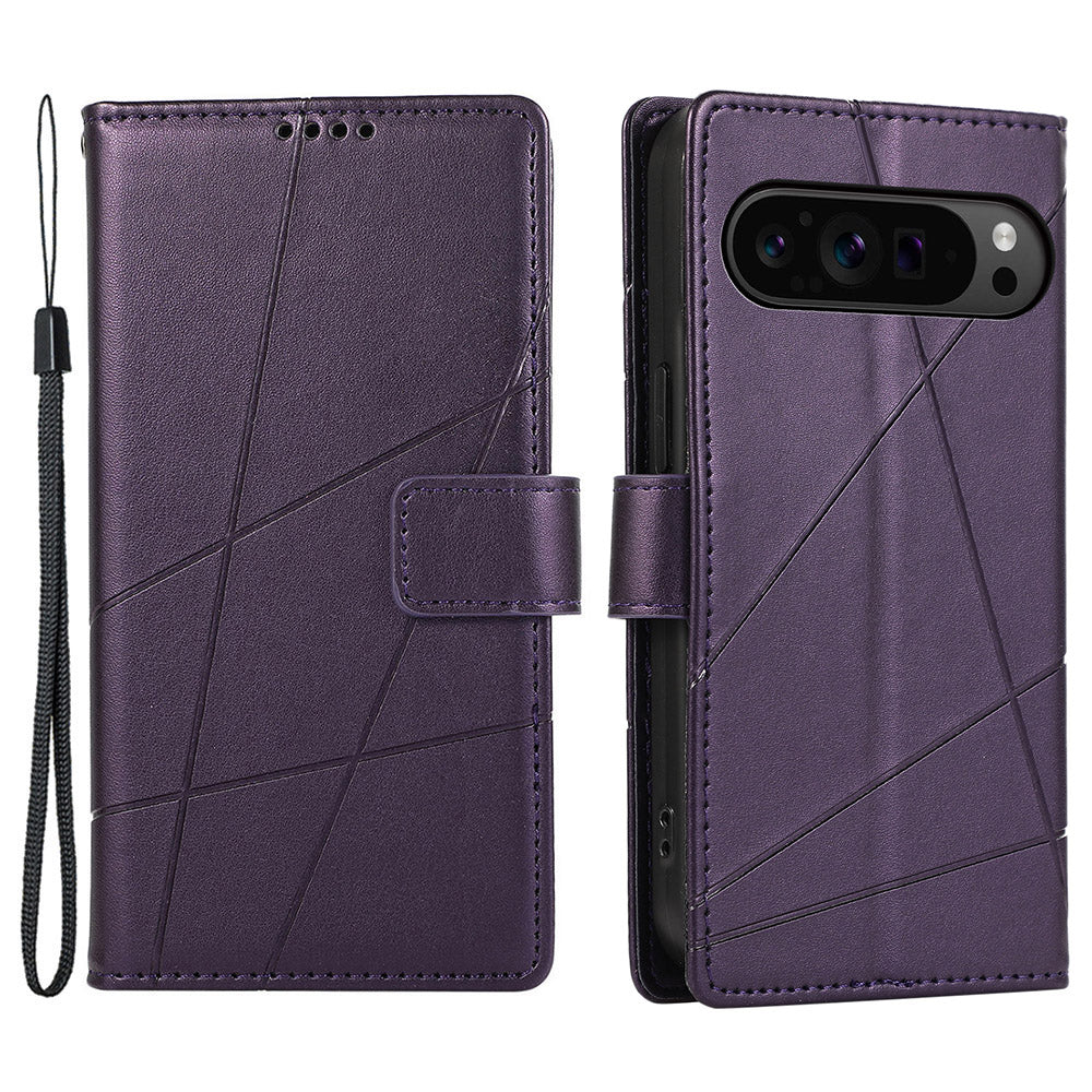 DF-06 For Google Pixel 9 Pro Protective Case Line Imprinted PU Leather Wallet Phone Cover