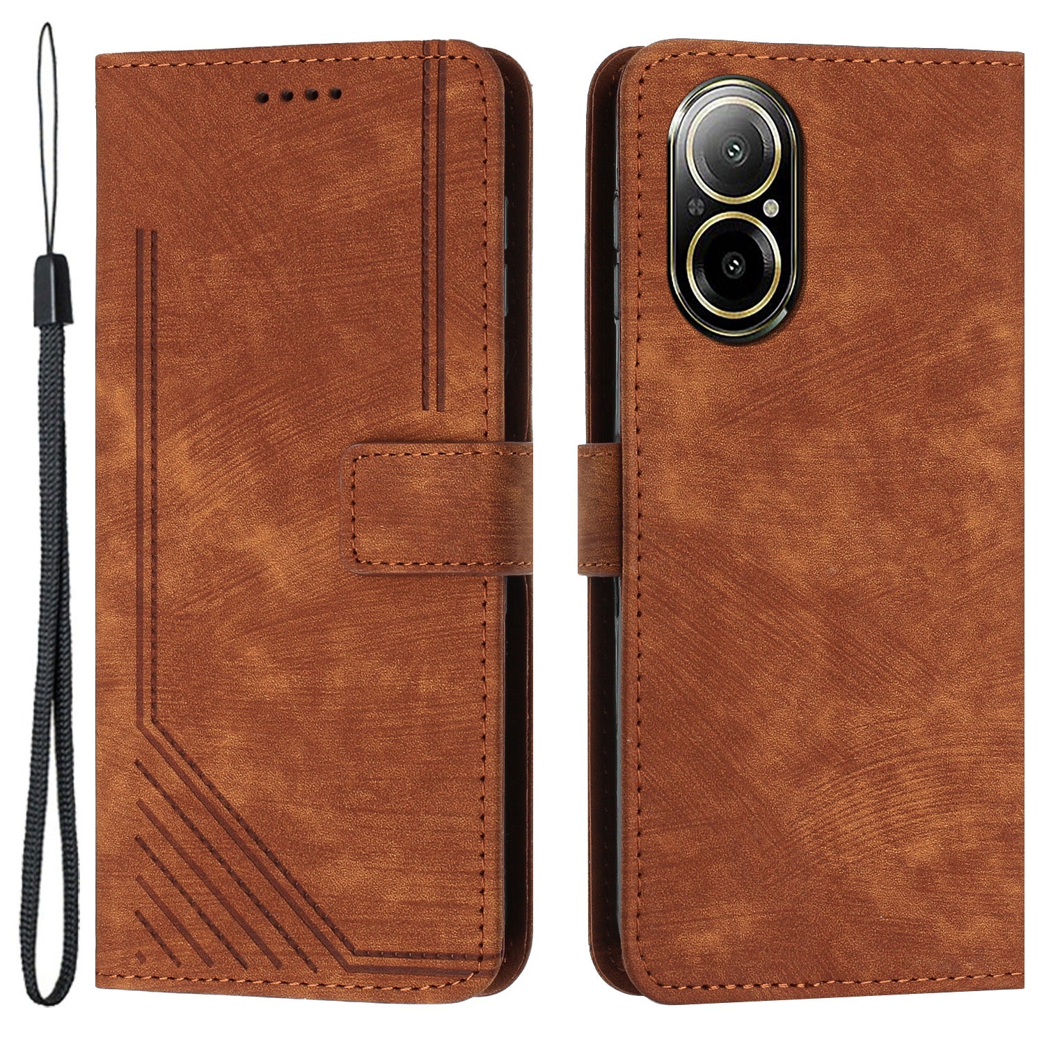 For Realme C67 4G Leather Case Lines Imprinted Folding Stand Phone Cover
