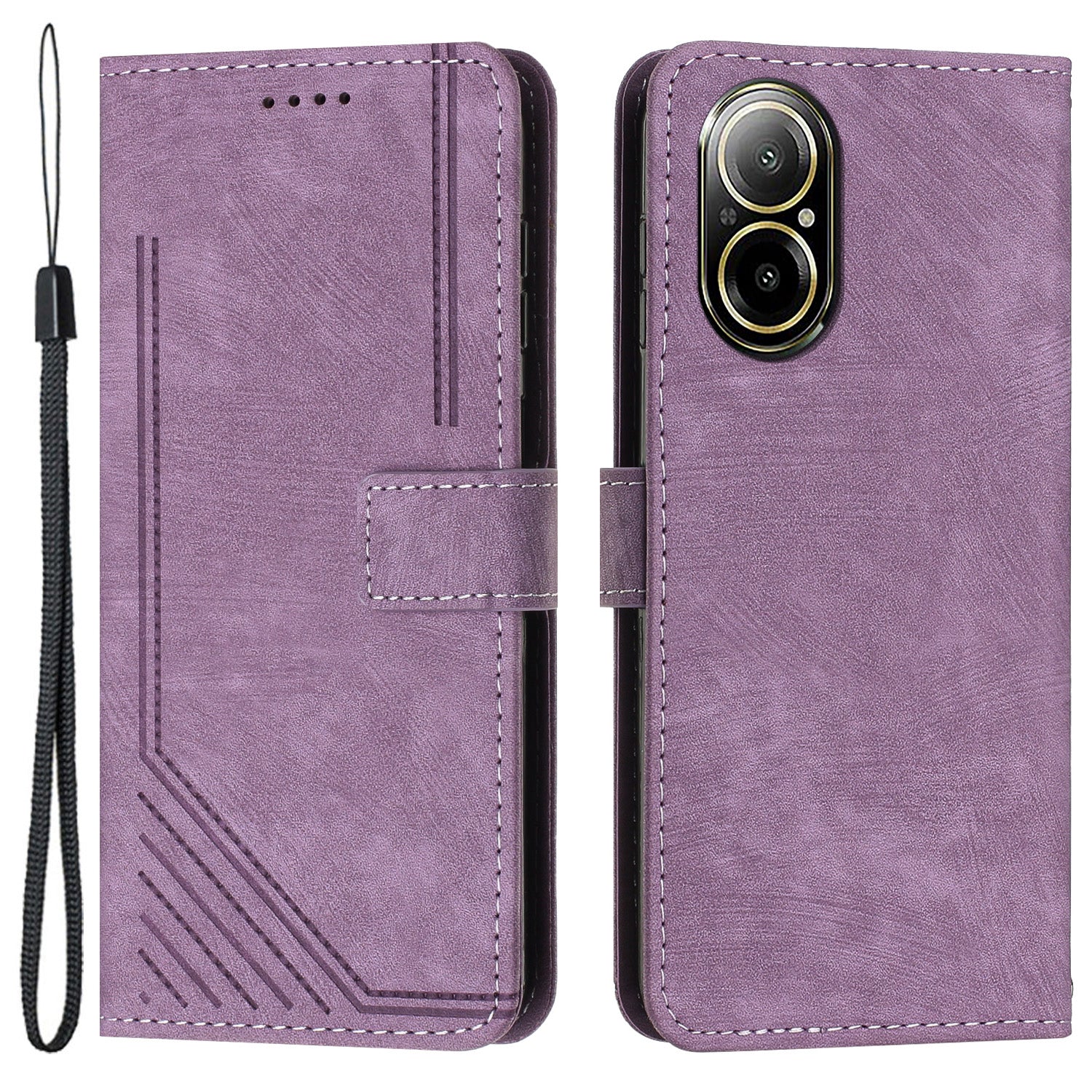 For Realme C67 4G Leather Case Lines Imprinted Folding Stand Phone Cover