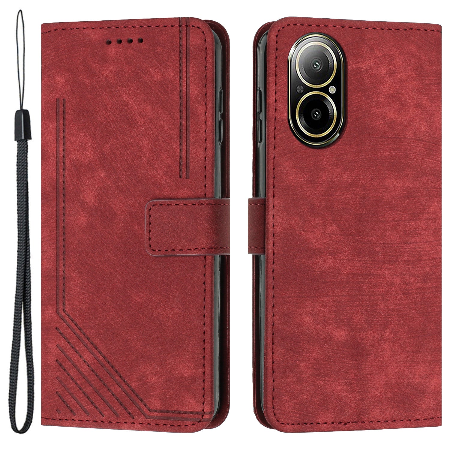 For Realme C67 4G Leather Case Lines Imprinted Folding Stand Phone Cover