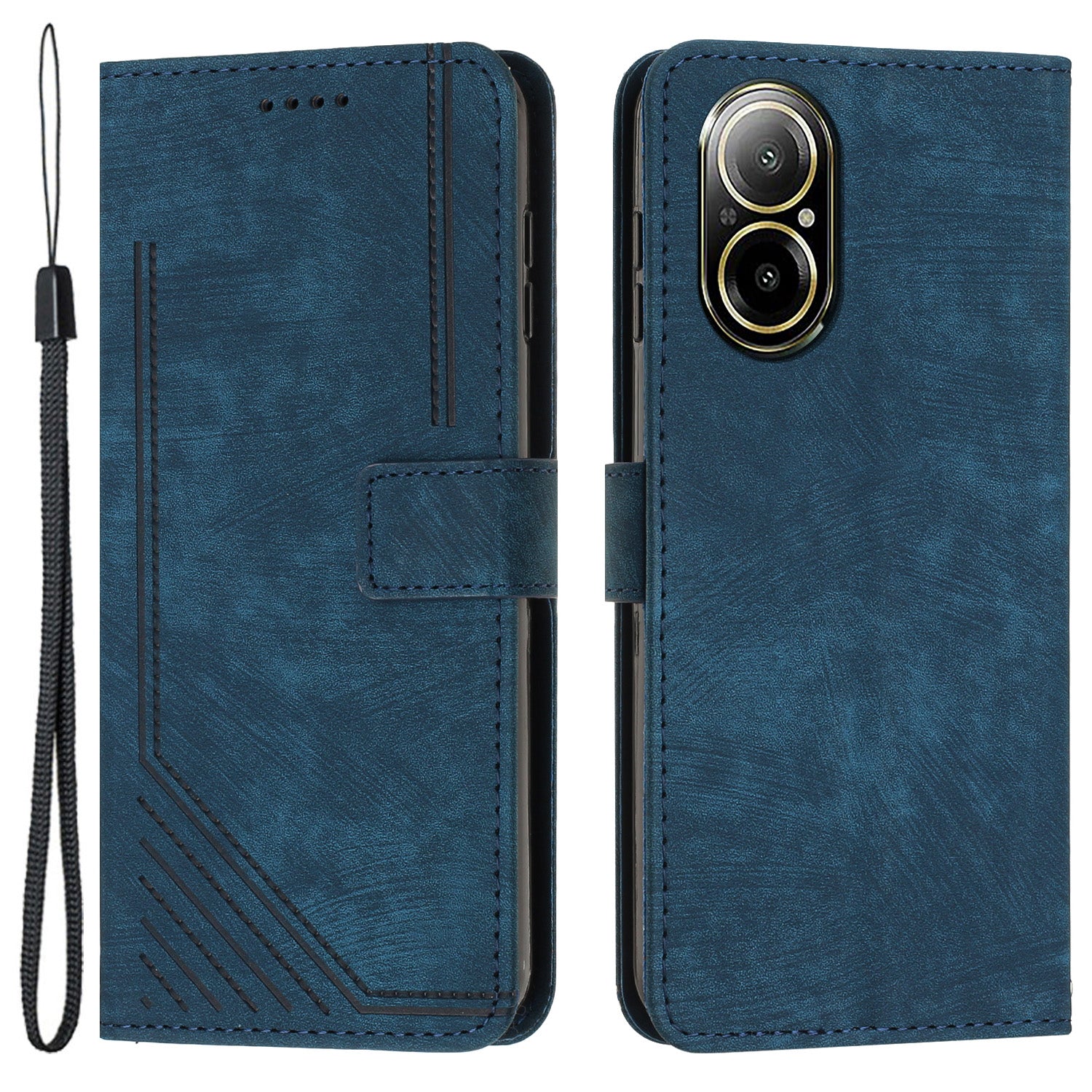 For Realme C67 4G Leather Case Lines Imprinted Folding Stand Phone Cover