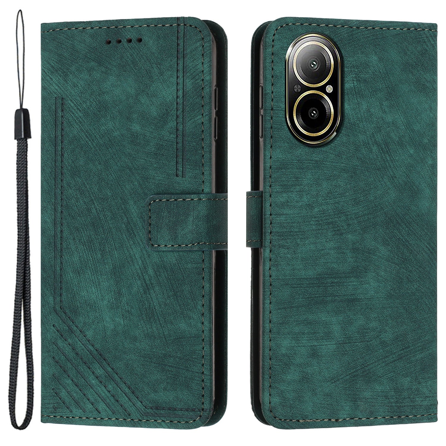 For Realme C67 4G Leather Case Lines Imprinted Folding Stand Phone Cover