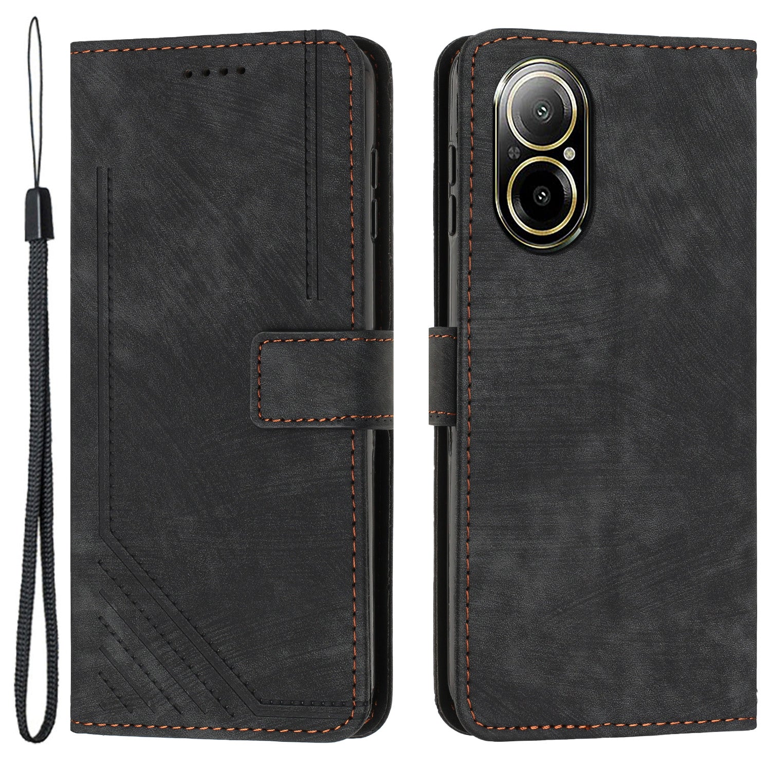 For Realme C67 4G Leather Case Lines Imprinted Folding Stand Phone Cover