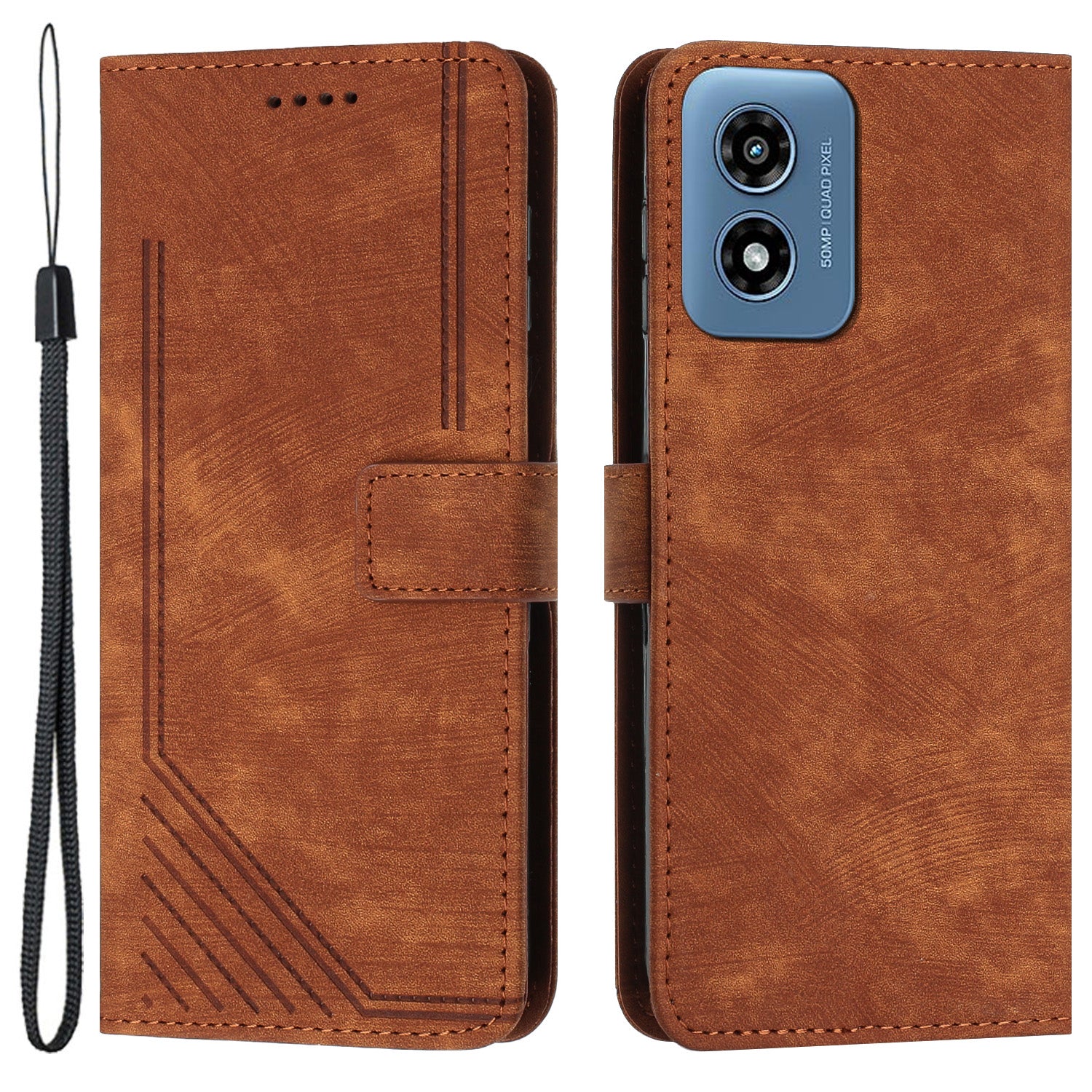 For Motorola Moto G04 4G / G24 4G Case Shockproof PU Leather Lines Imprinted Phone Cover