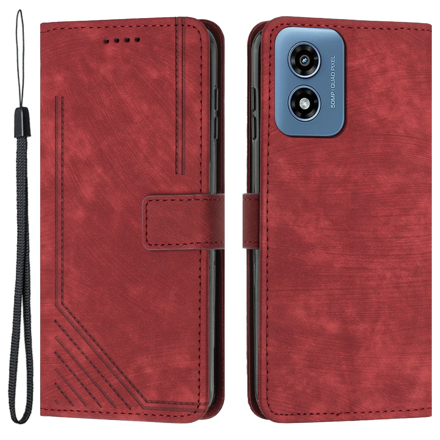 For Motorola Moto G04 4G / G24 4G Case Shockproof PU Leather Lines Imprinted Phone Cover