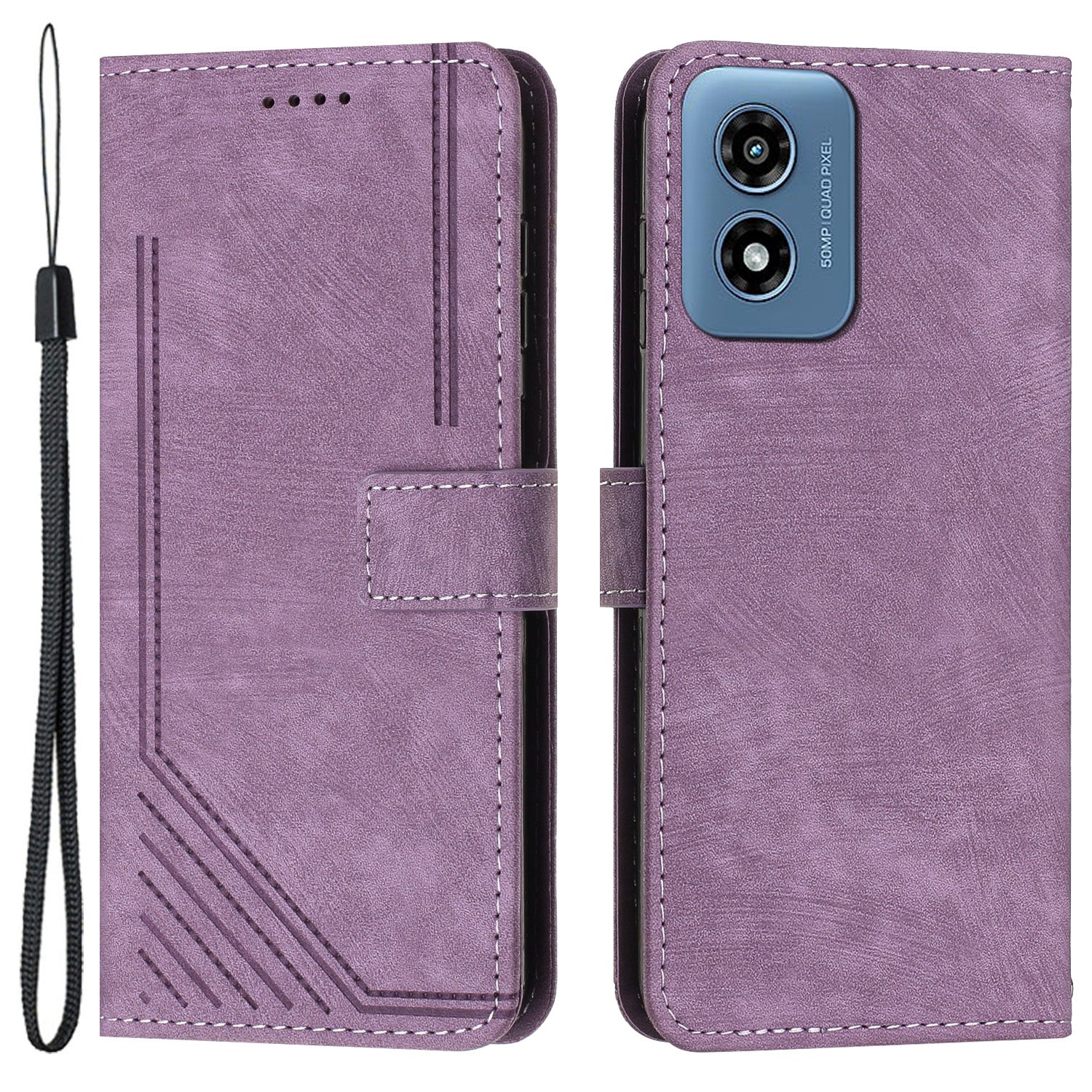 For Motorola Moto G04 4G / G24 4G Case Shockproof PU Leather Lines Imprinted Phone Cover