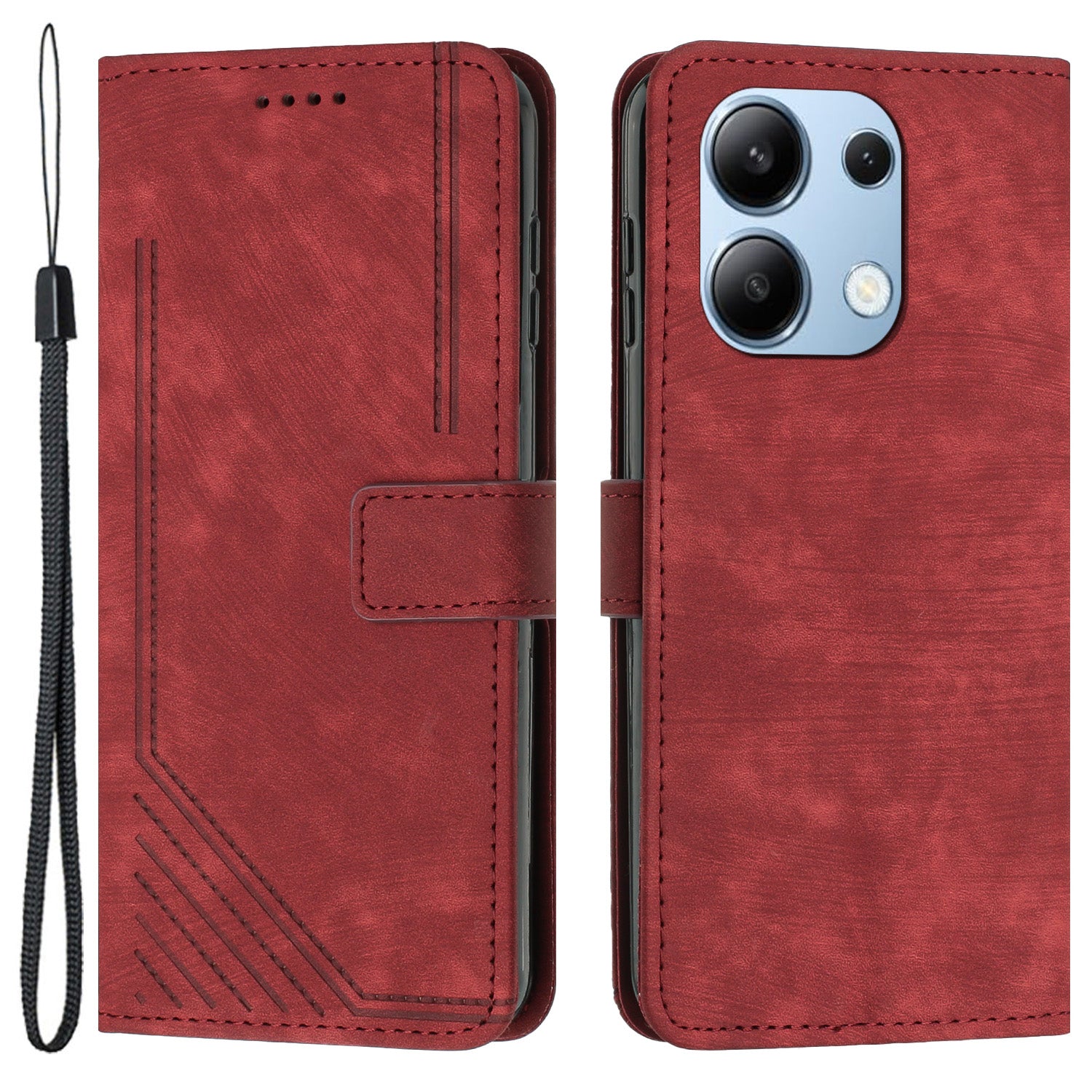 For Xiaomi Redmi Note 13 4G Case Skin Texture Leather Wallet Cover Lines Imprinted