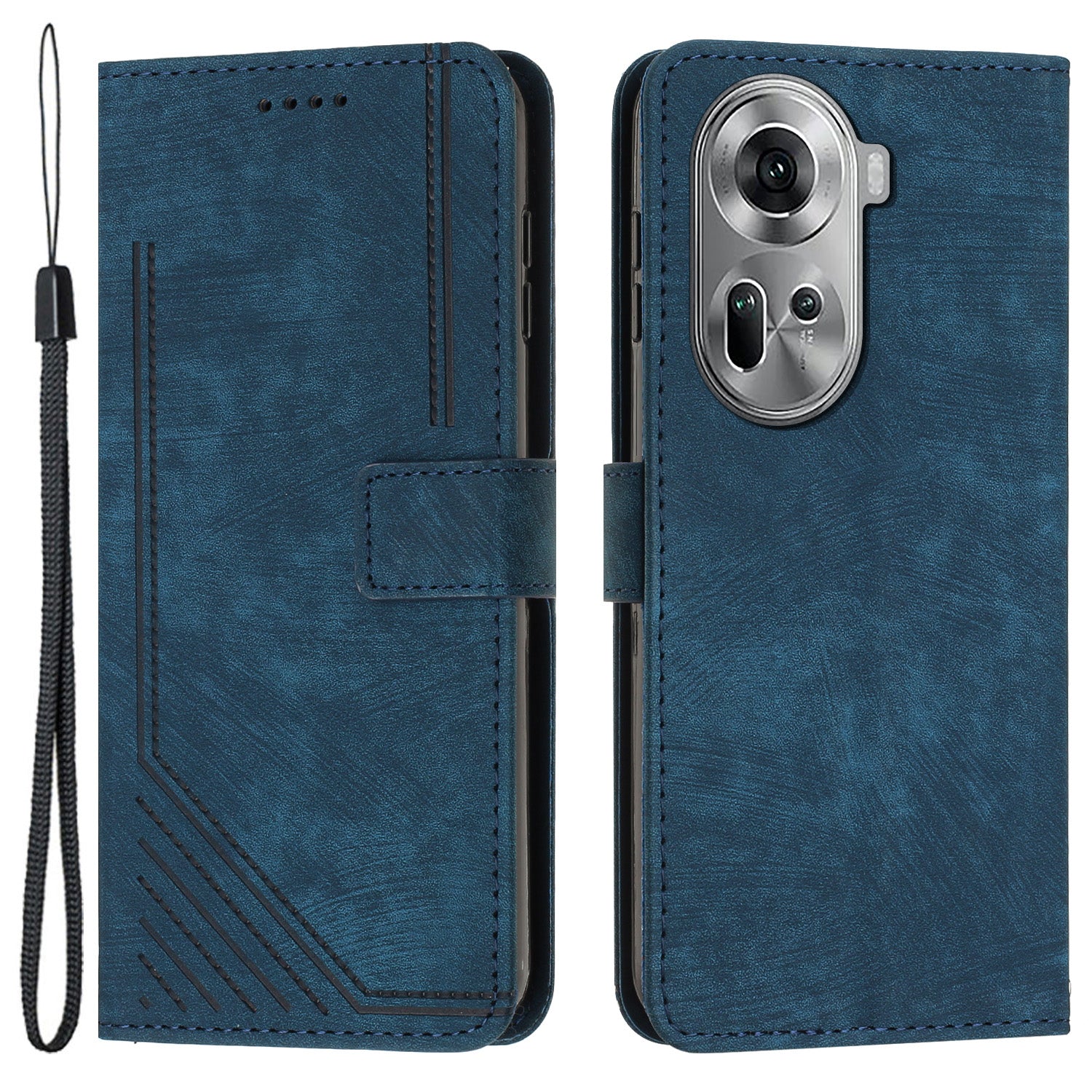 For Oppo Reno11 5G (Global) Wallet Case Line Imprinted Phone Leather Cover